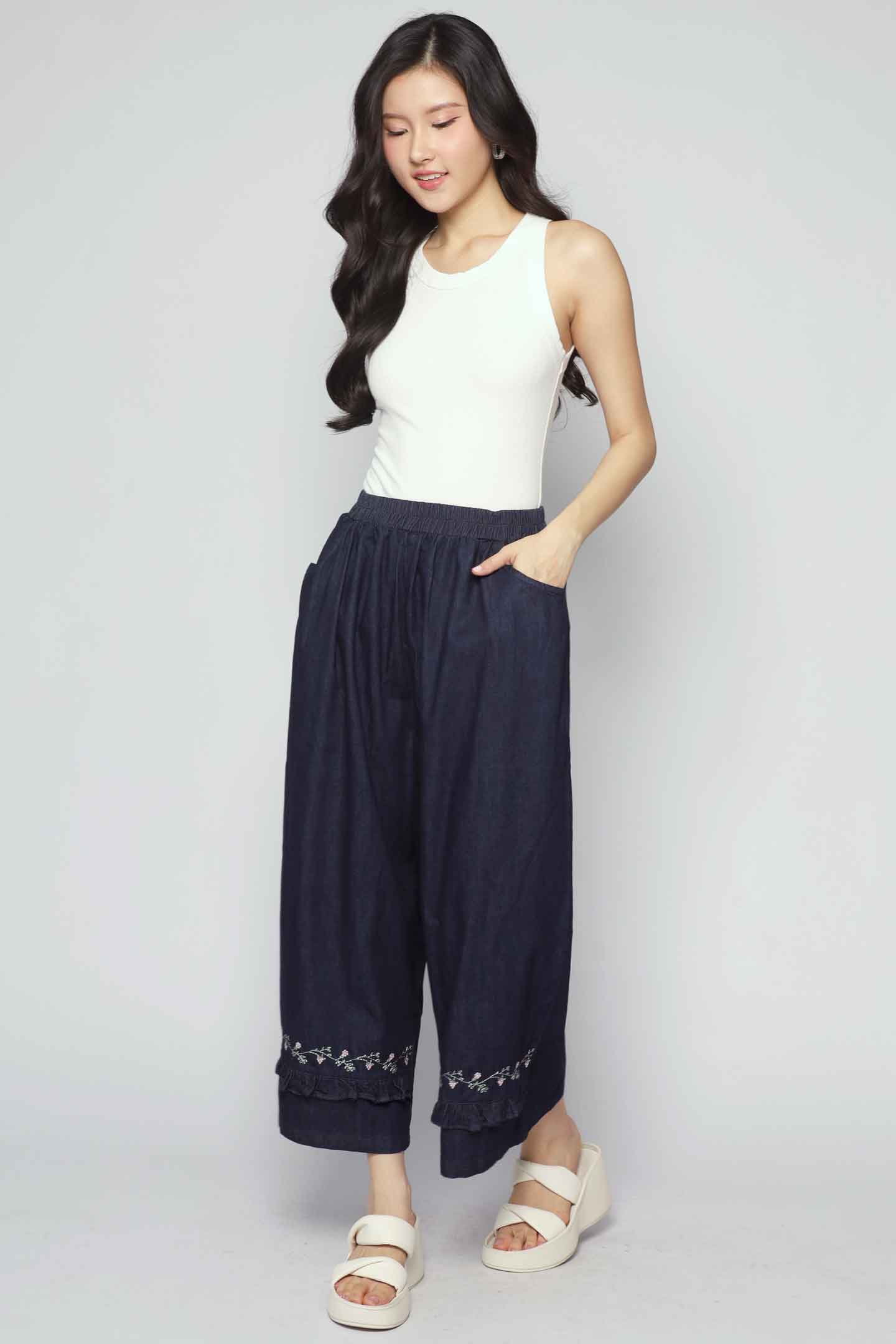 Backorders Caca Denim Floral Embroidered Pants