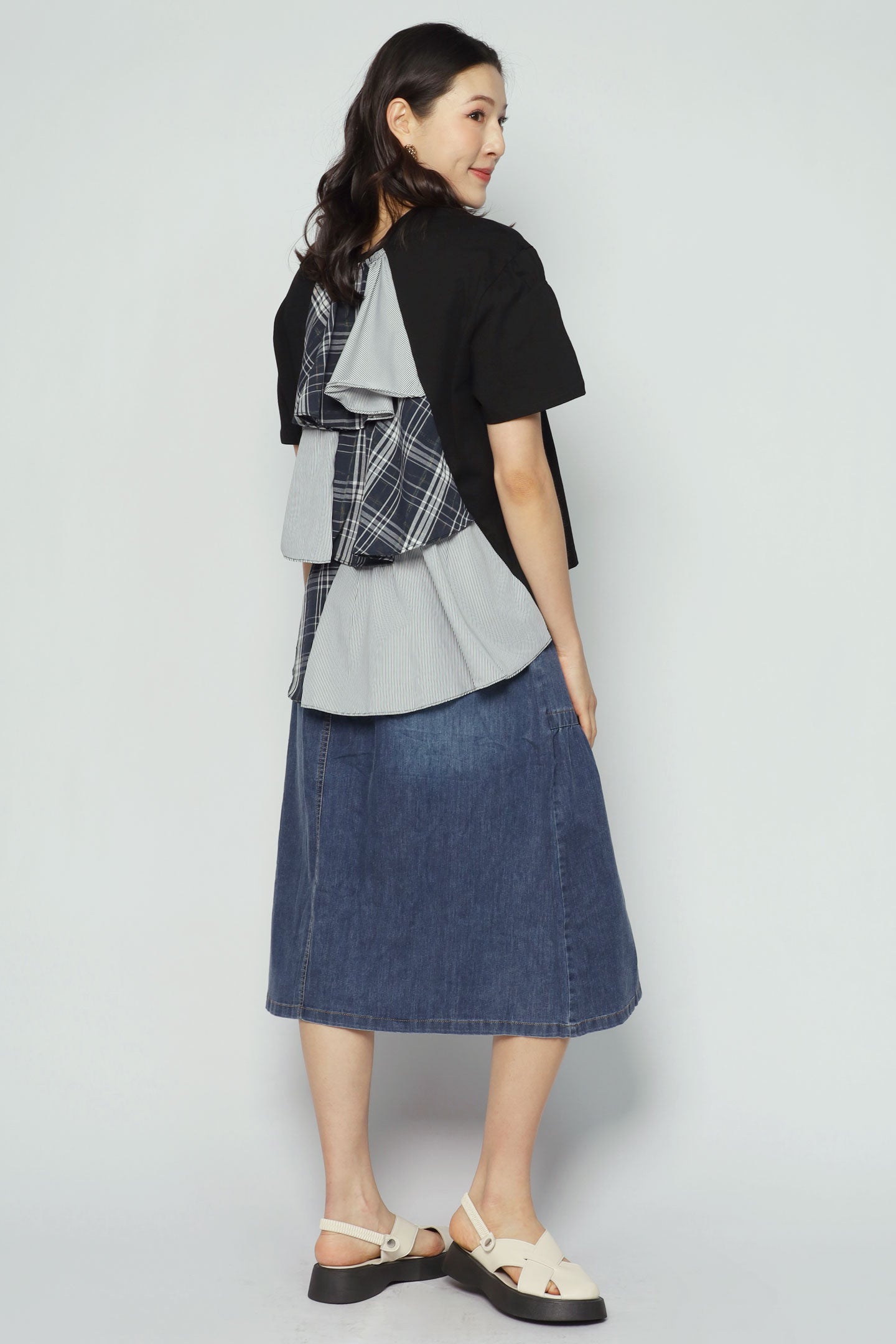 Carolie Back Layered Frill Top in Black