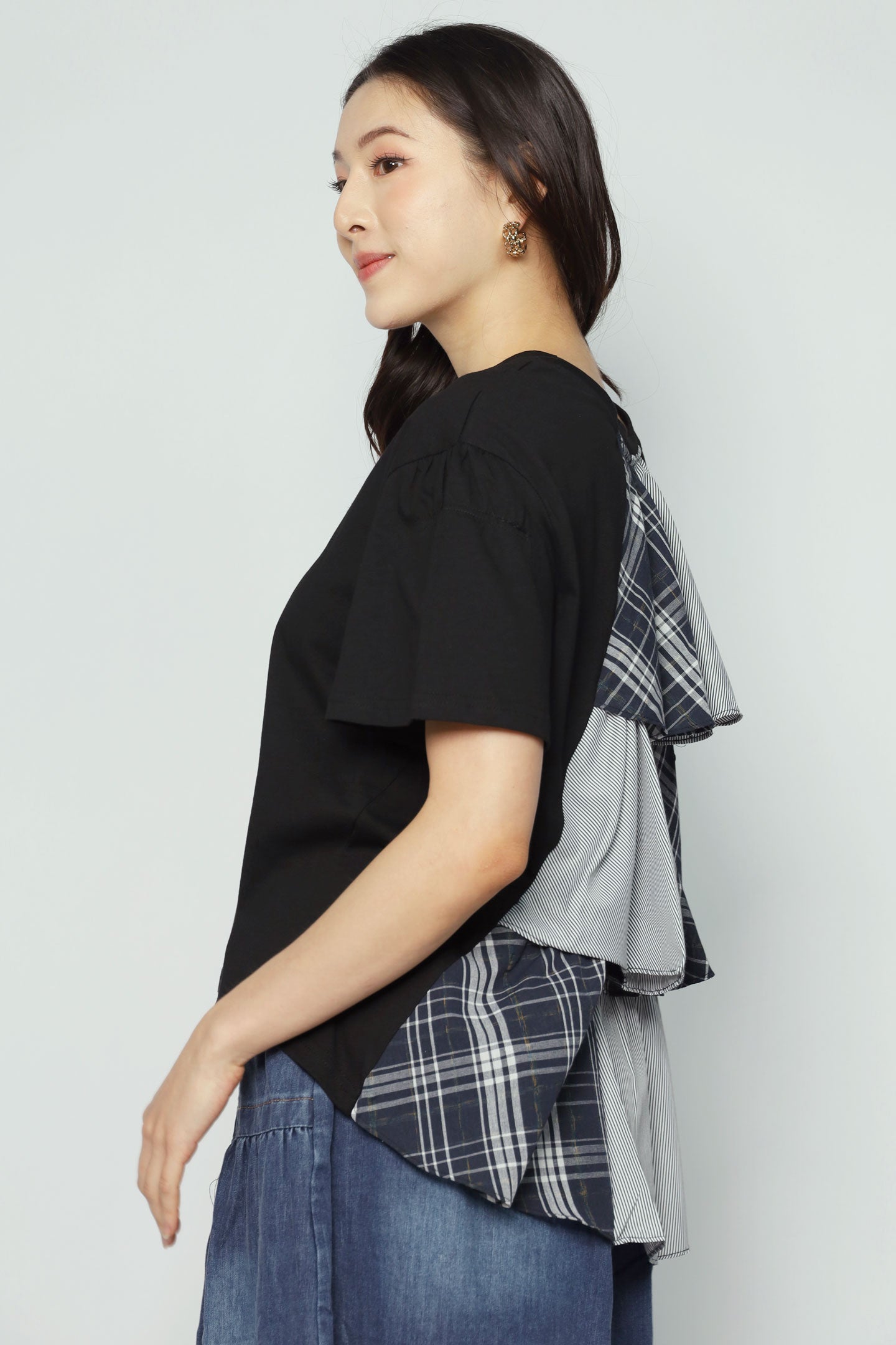 Carolie Back Layered Frill Top in Black