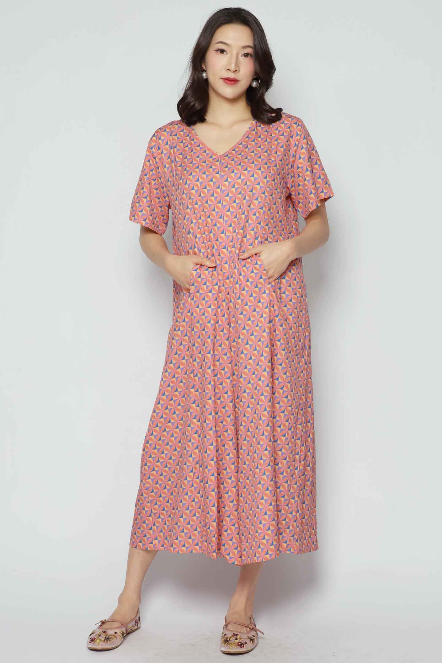 Celine V Neckline Jumpsuit in Pink Playground