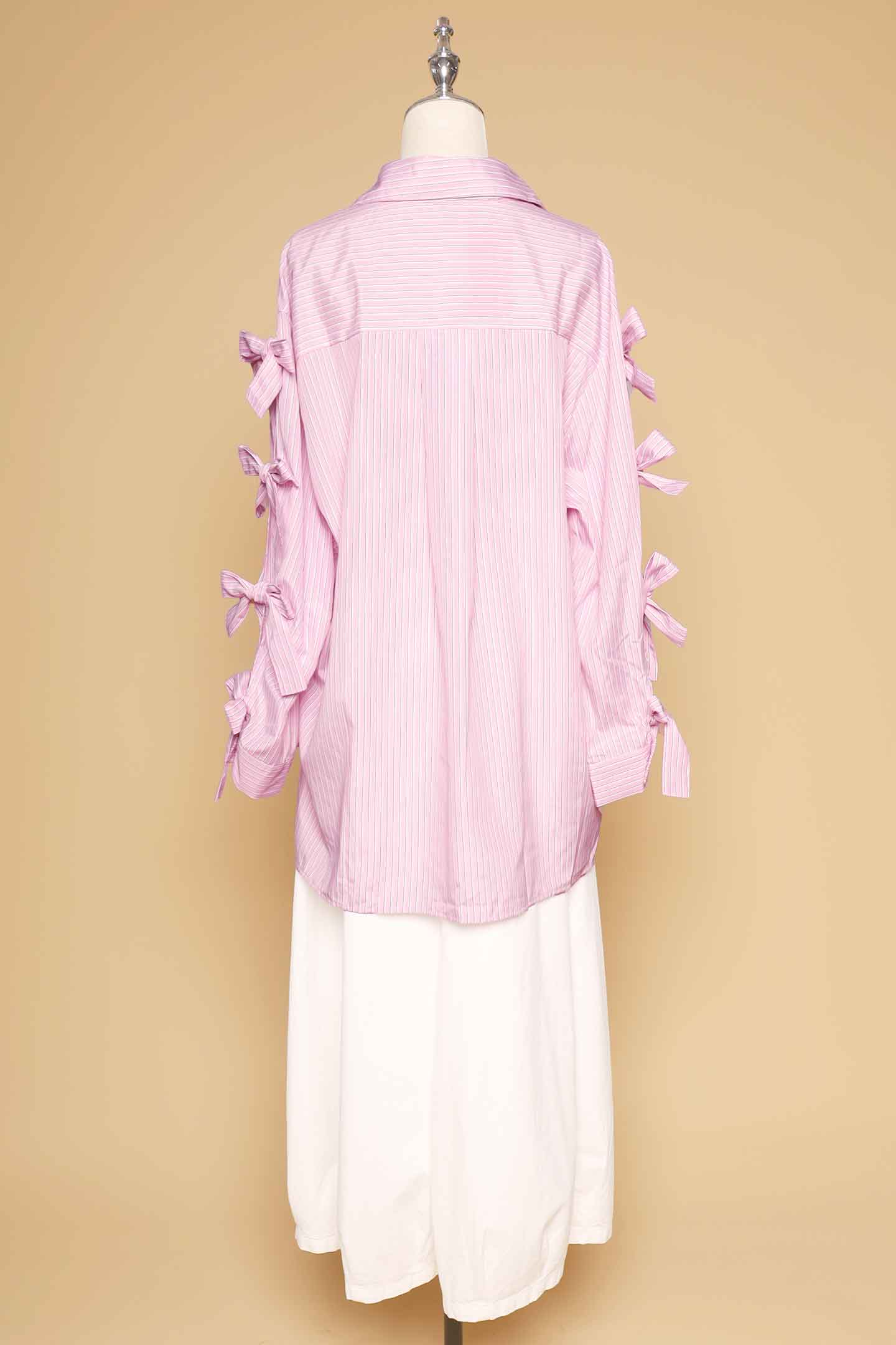 PO - Charmelle Pinstripes Ribbon Top in Pink
