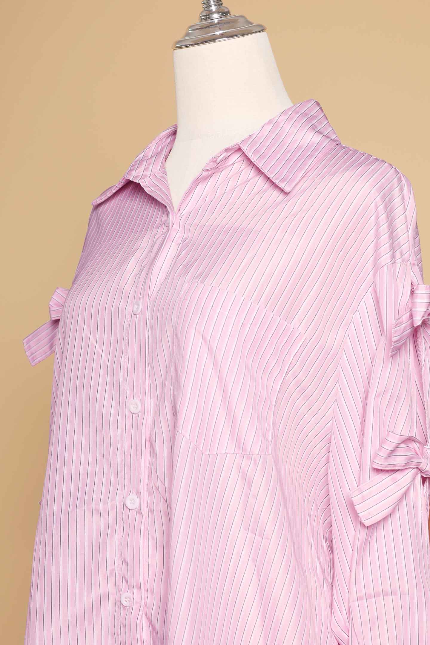 PO - Charmelle Pinstripes Ribbon Top in Pink