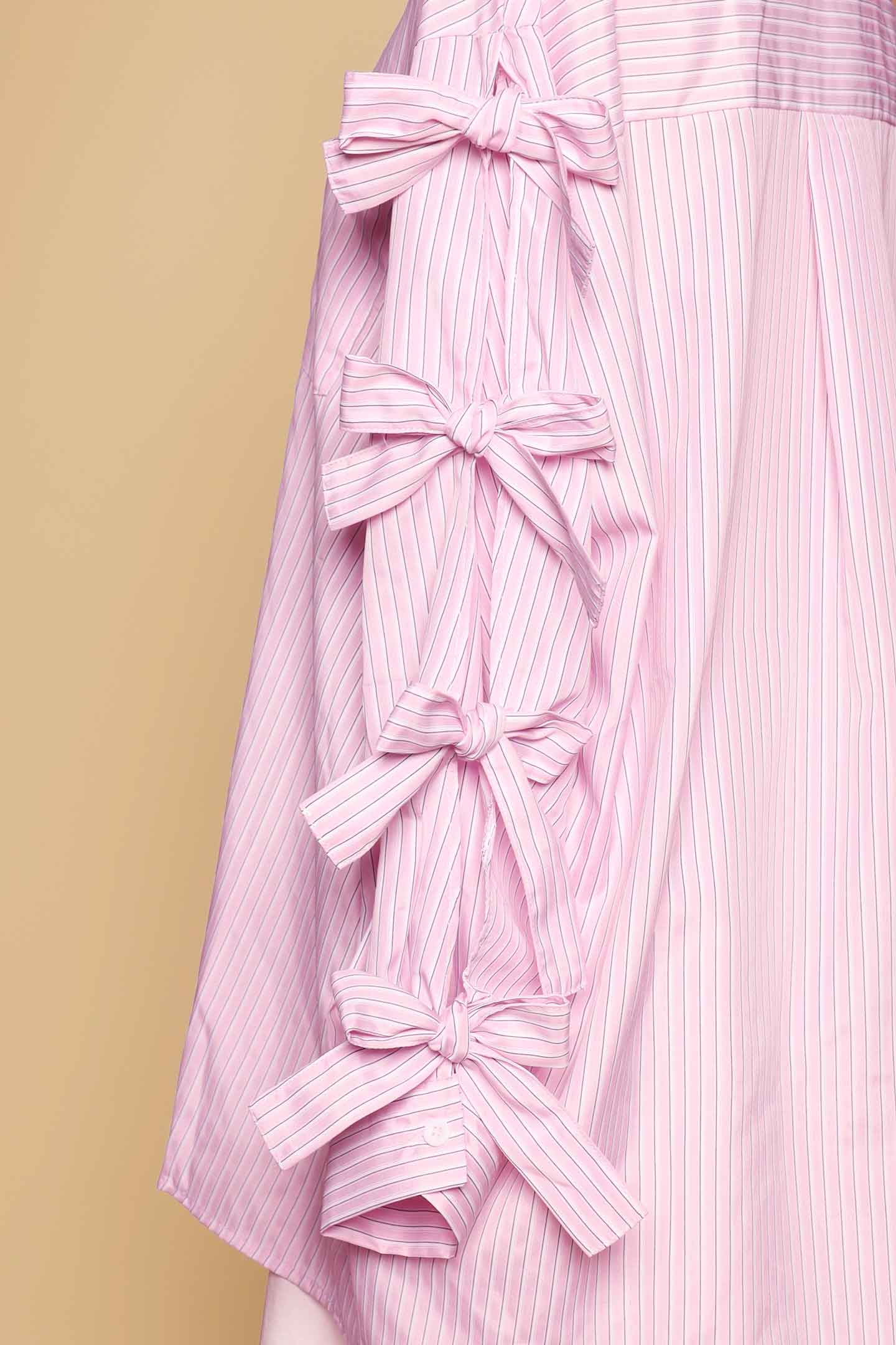 PO - Charmelle Pinstripes Ribbon Top in Pink