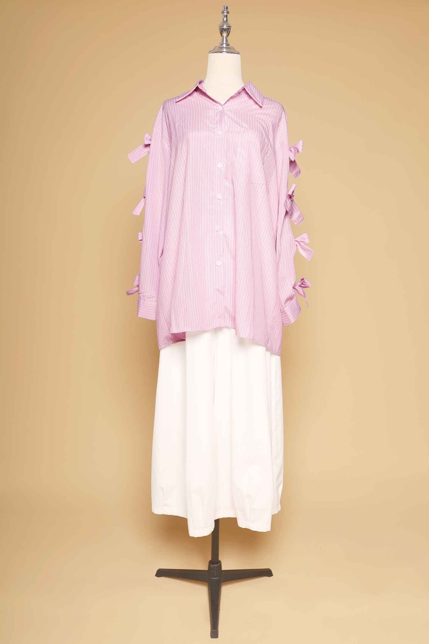 PO - Charmelle Pinstripes Ribbon Top in Pink