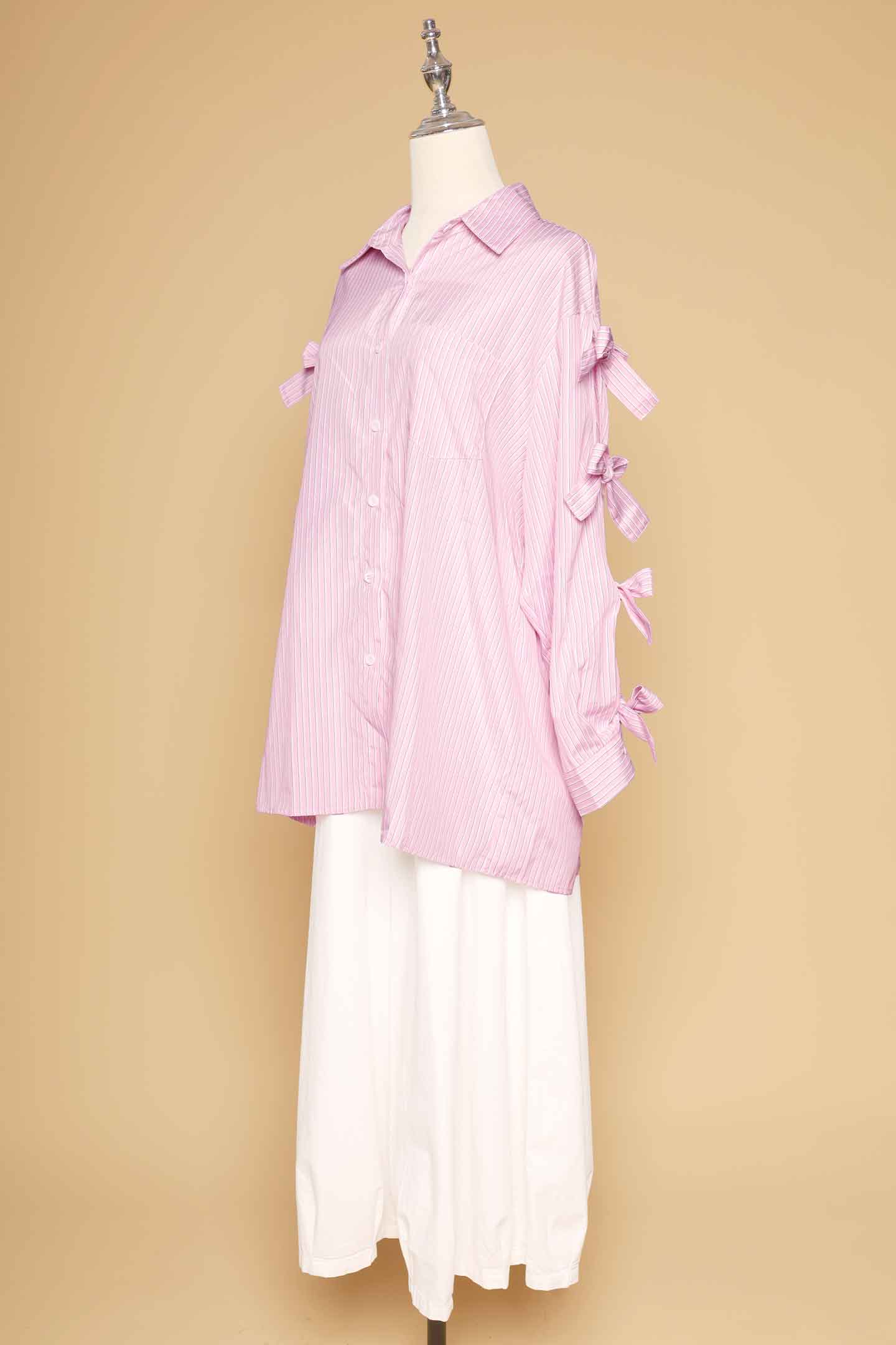 PO - Charmelle Pinstripes Ribbon Top in Pink