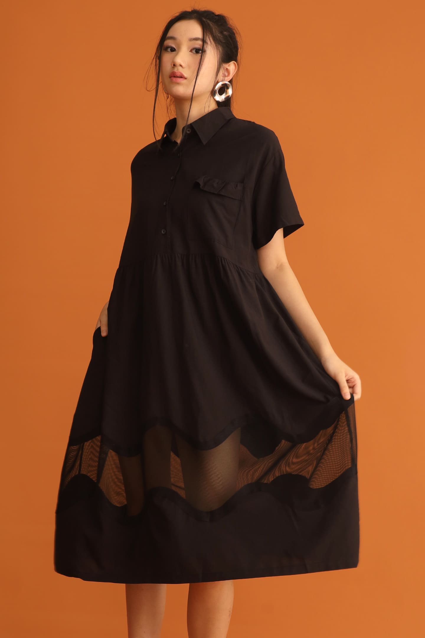 CHOSEN - Dasom Netted Dress in Black