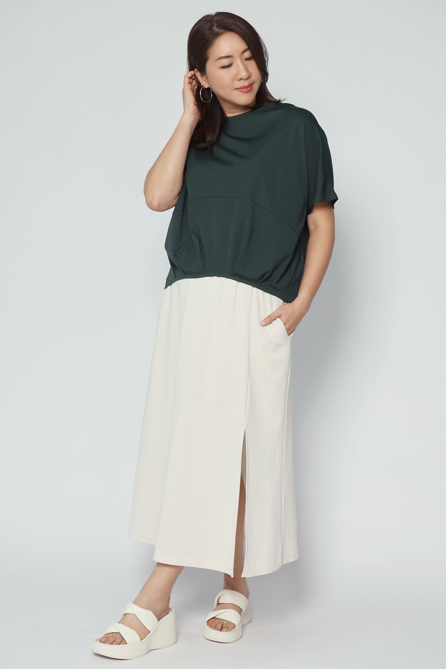 Backorders Easy By TE - Diora Pleated Top in Green