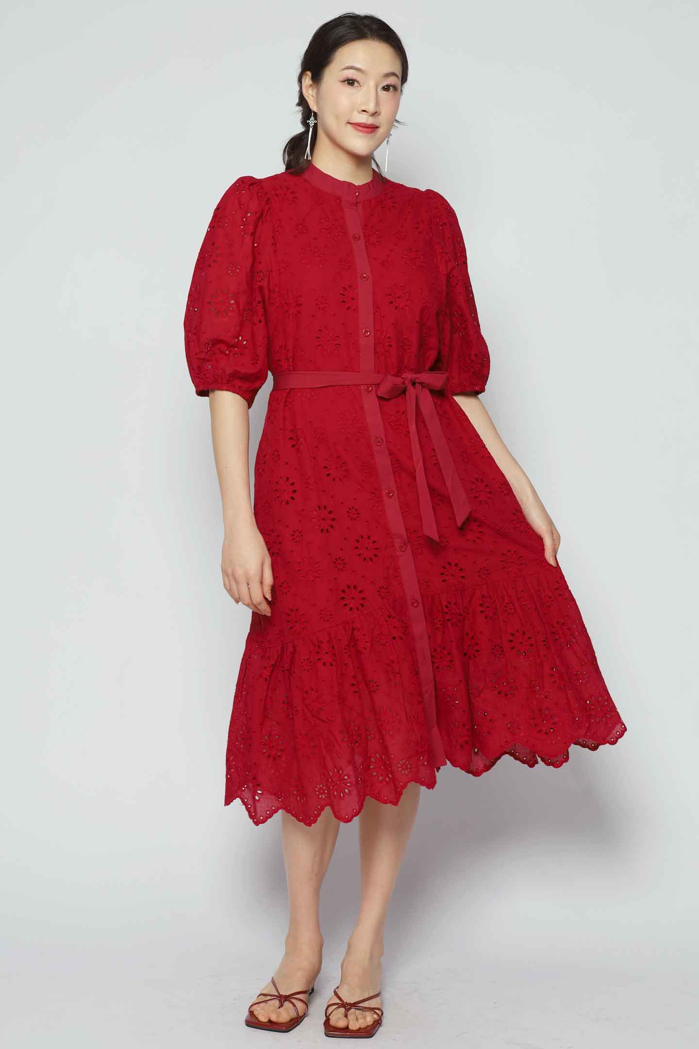 Esther Crochet Dress in Red