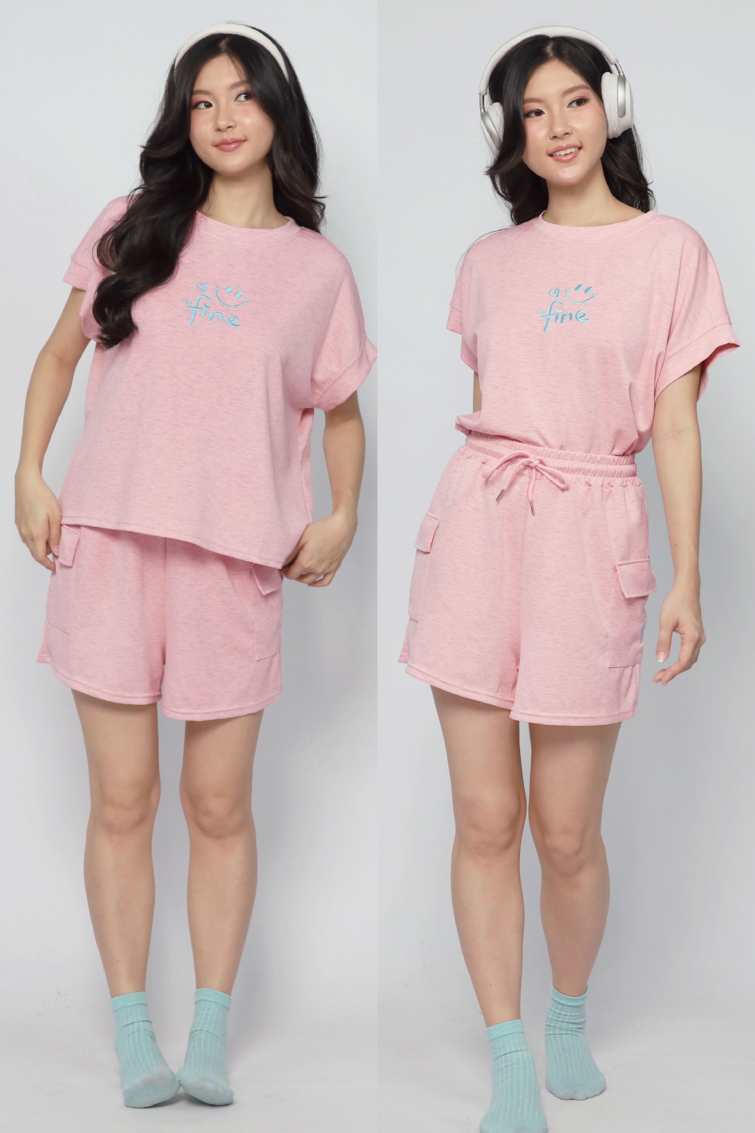 JOY - Fine 2 in 1 Top and Shorts Set in Pink