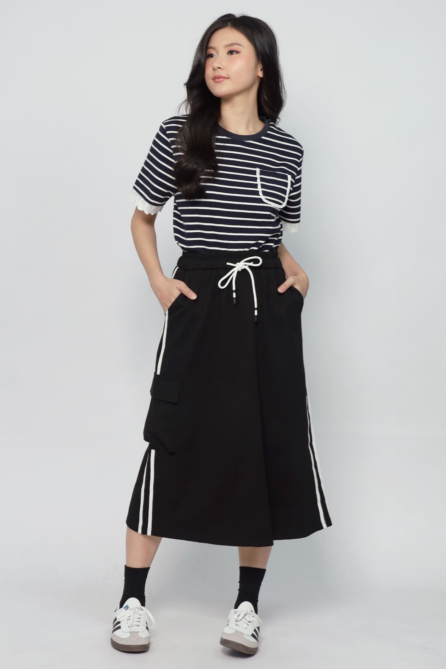 JOY - Flux Stripes Cargo Skirt in Black