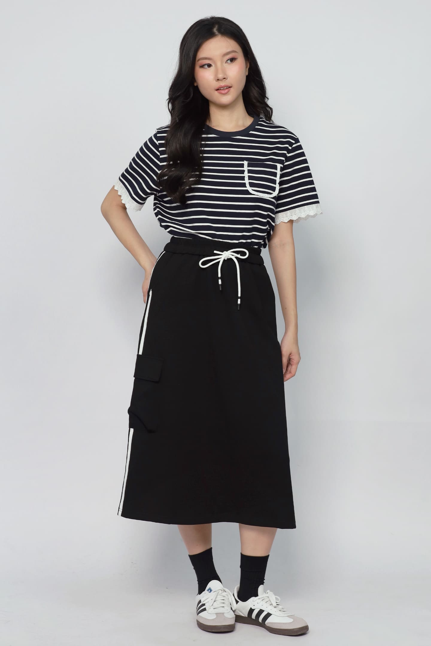 JOY - Flux Stripes Cargo Skirt in Black