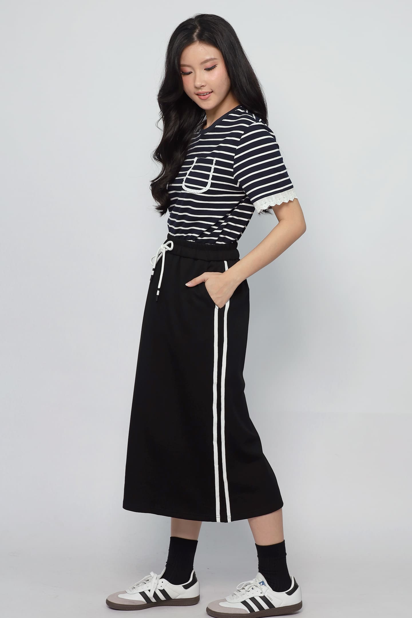 JOY - Flux Stripes Cargo Skirt in Black