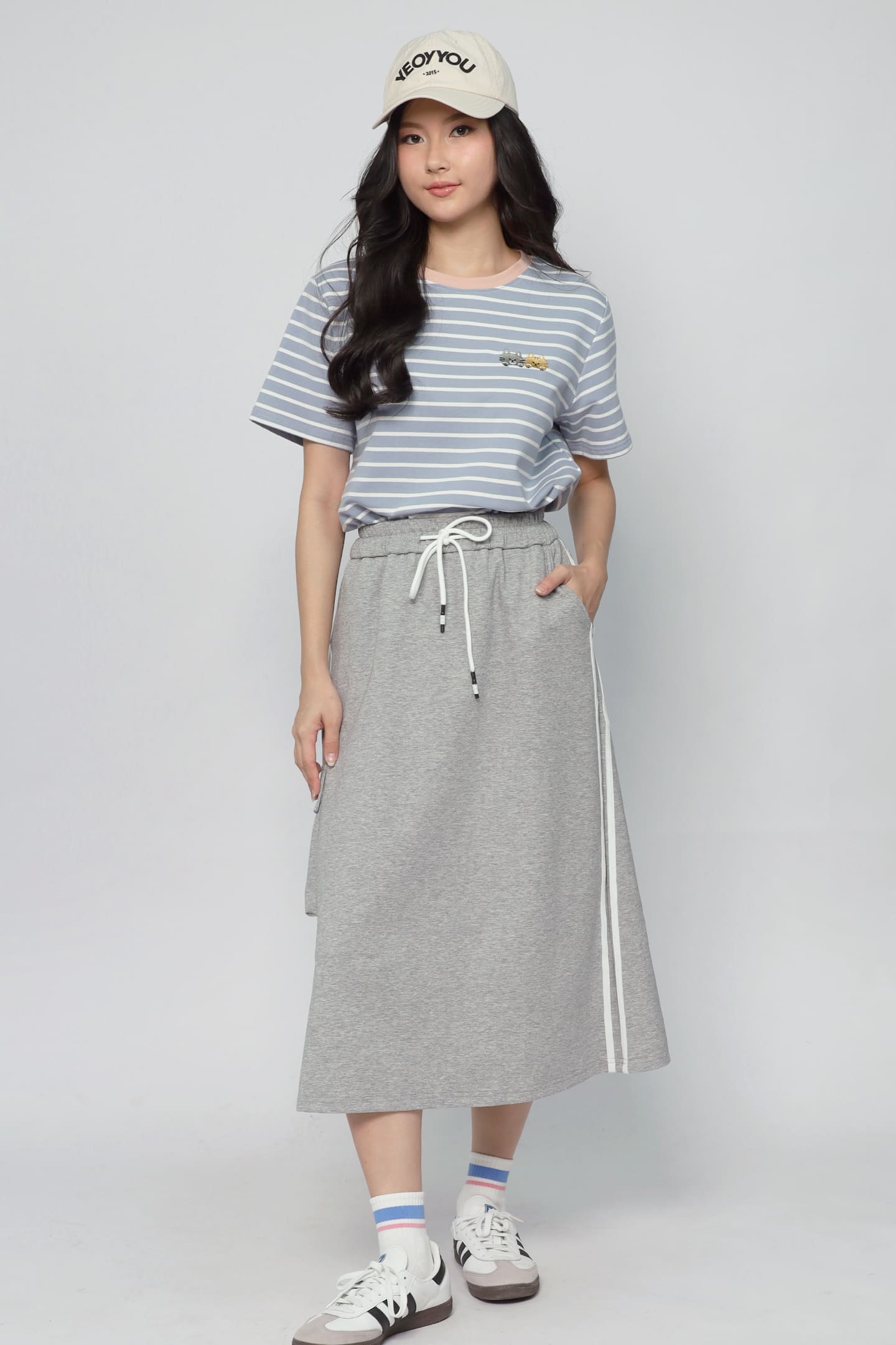 JOY - Flux Stripes Cargo Skirt in Grey