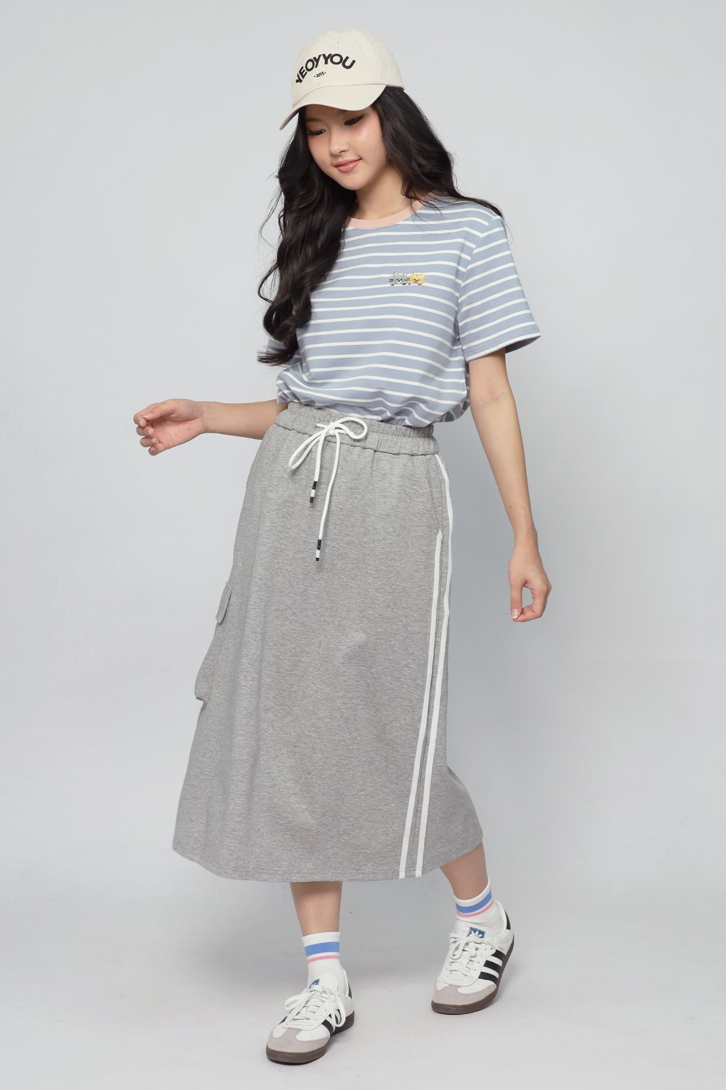 JOY - Flux Stripes Cargo Skirt in Grey