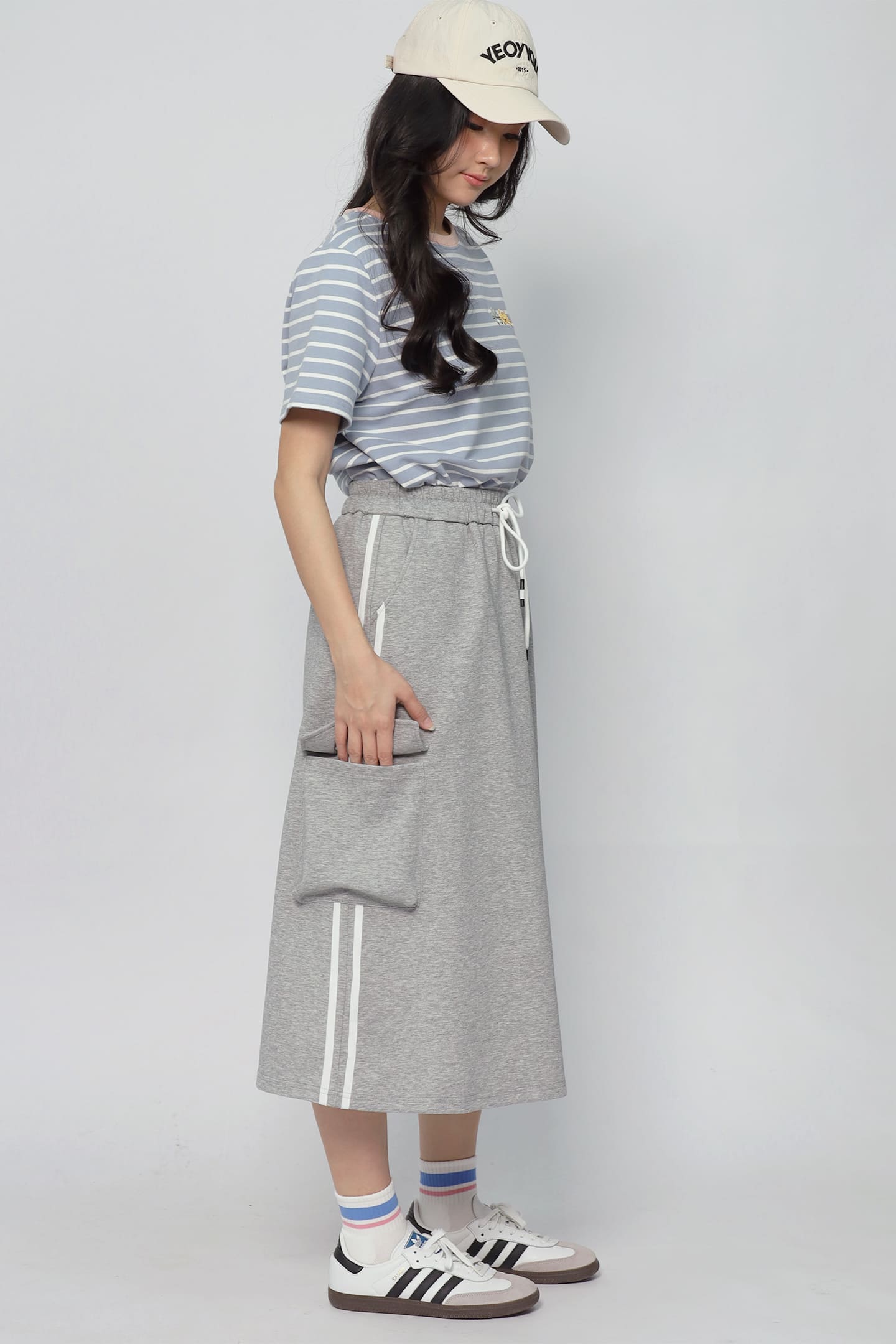 JOY - Flux Stripes Cargo Skirt in Grey