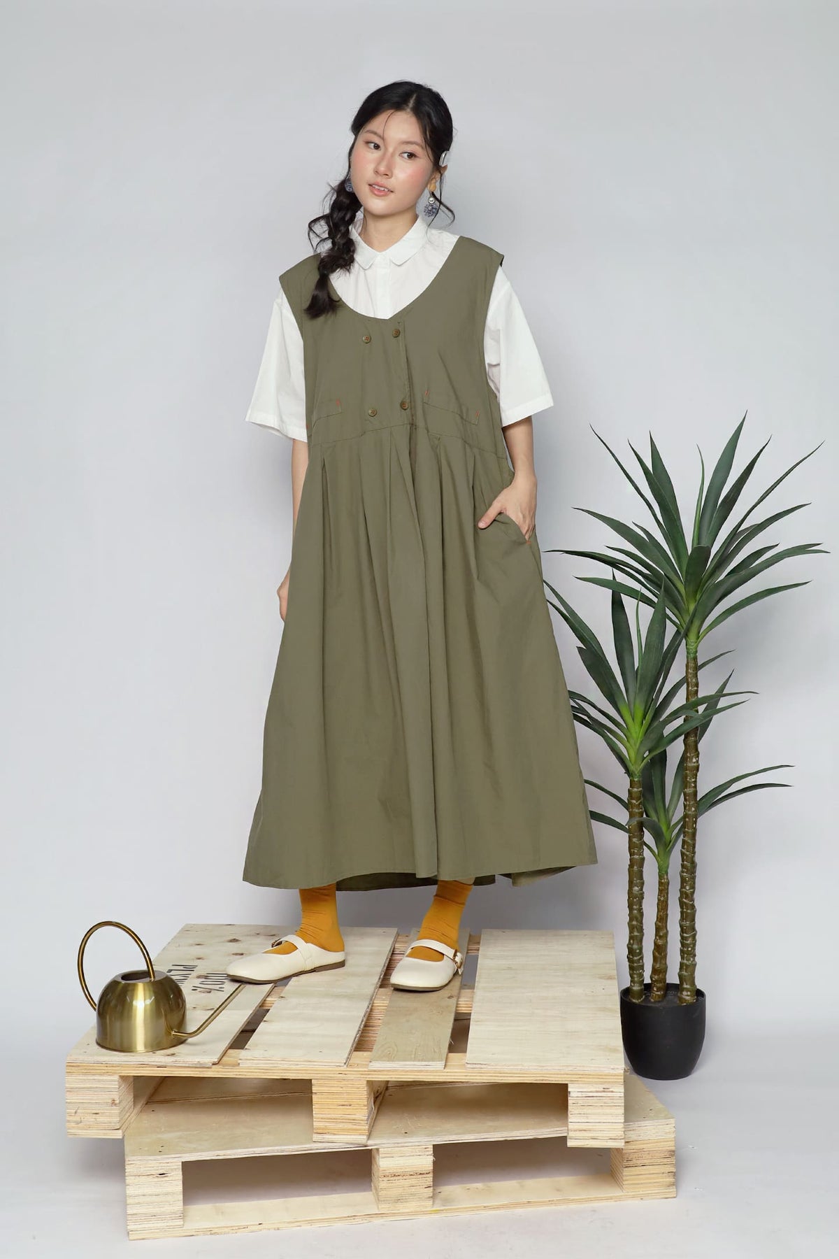 JOY - Fufu Pinafore Dress in Green