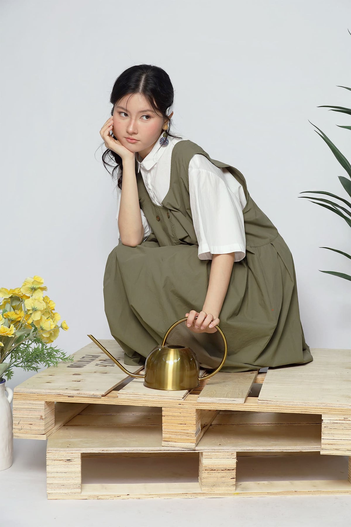 JOY - Fufu Pinafore Dress in Green