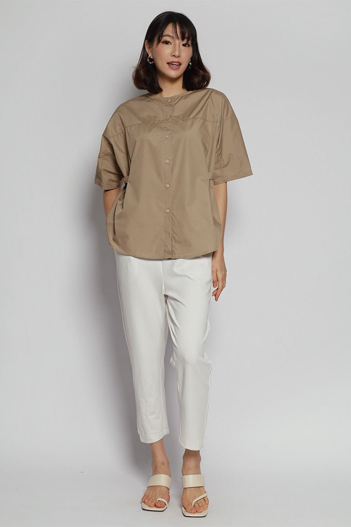 Theo Wrap Button Top in Khaki