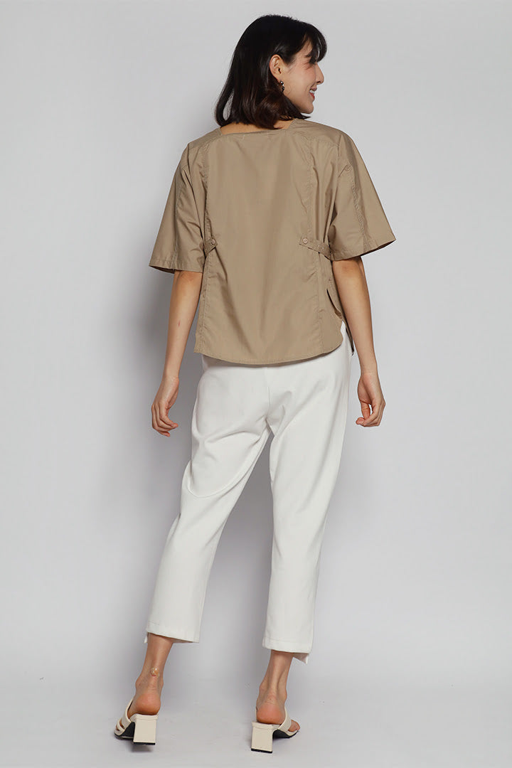Theo Wrap Button Top in Khaki