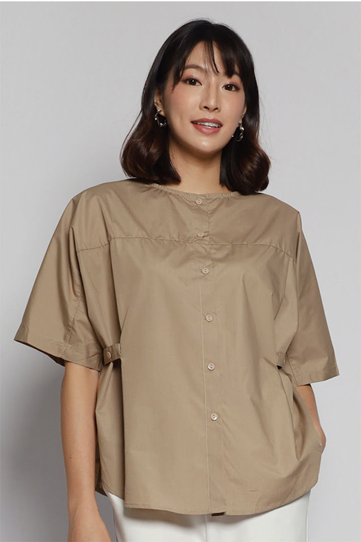 Theo Wrap Button Top in Khaki
