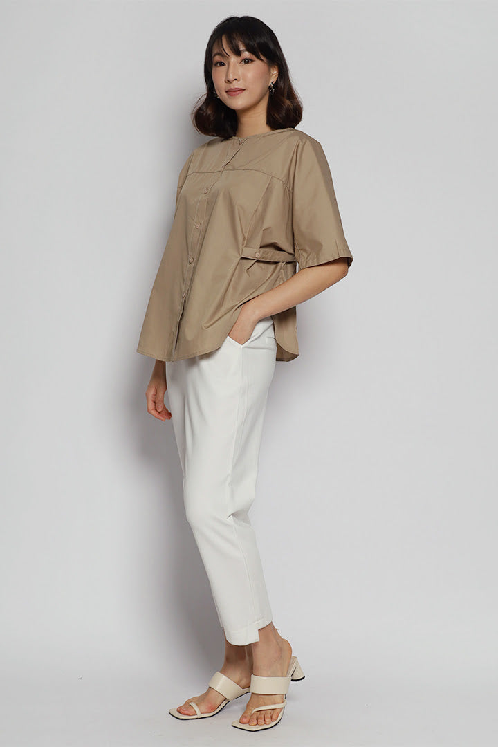 Theo Wrap Button Top in Khaki