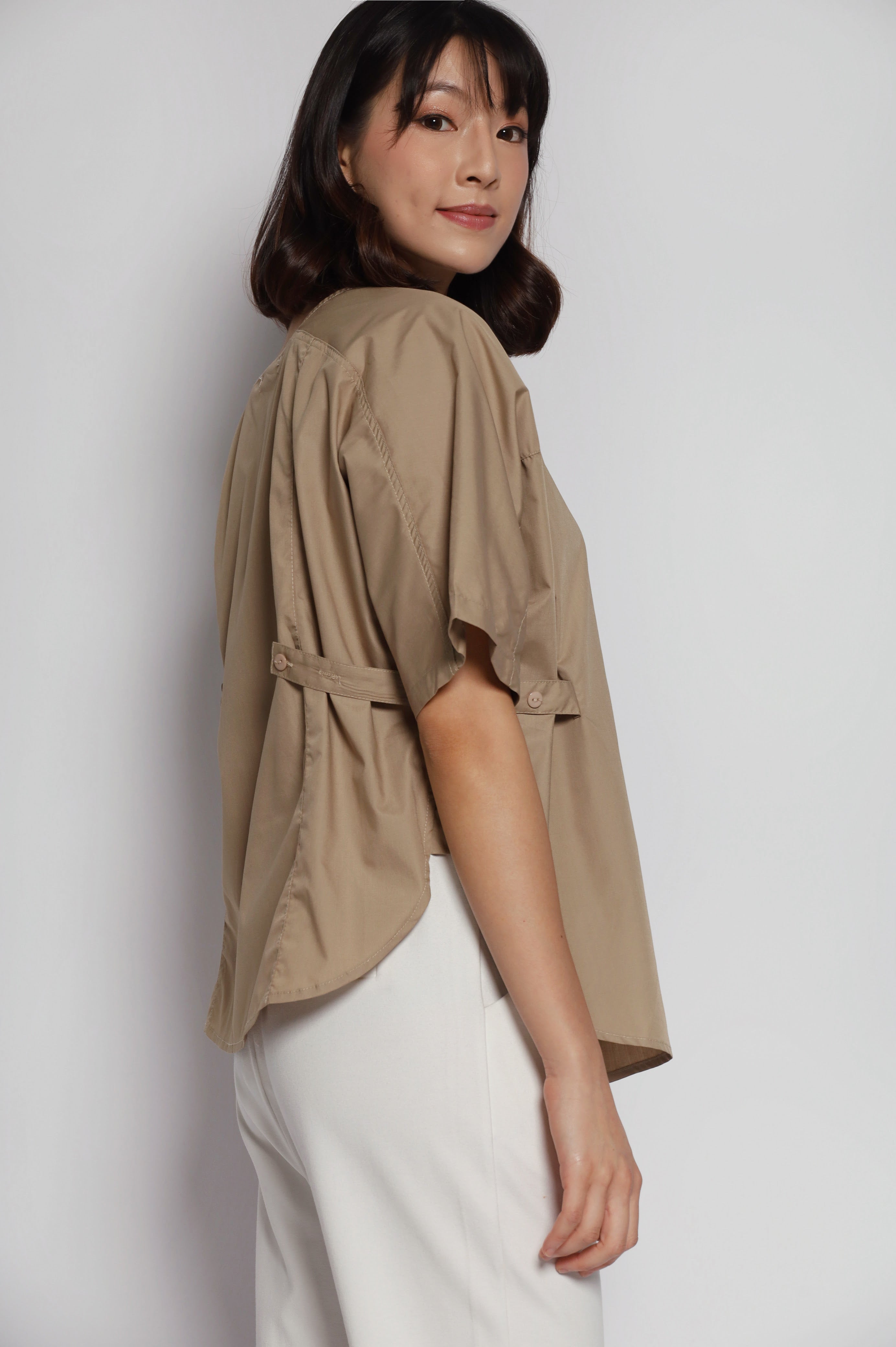 Theo Wrap Button Top in Khaki