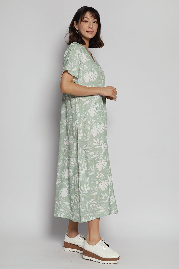 Jolie V Neck Jumpsuit in Green Vines