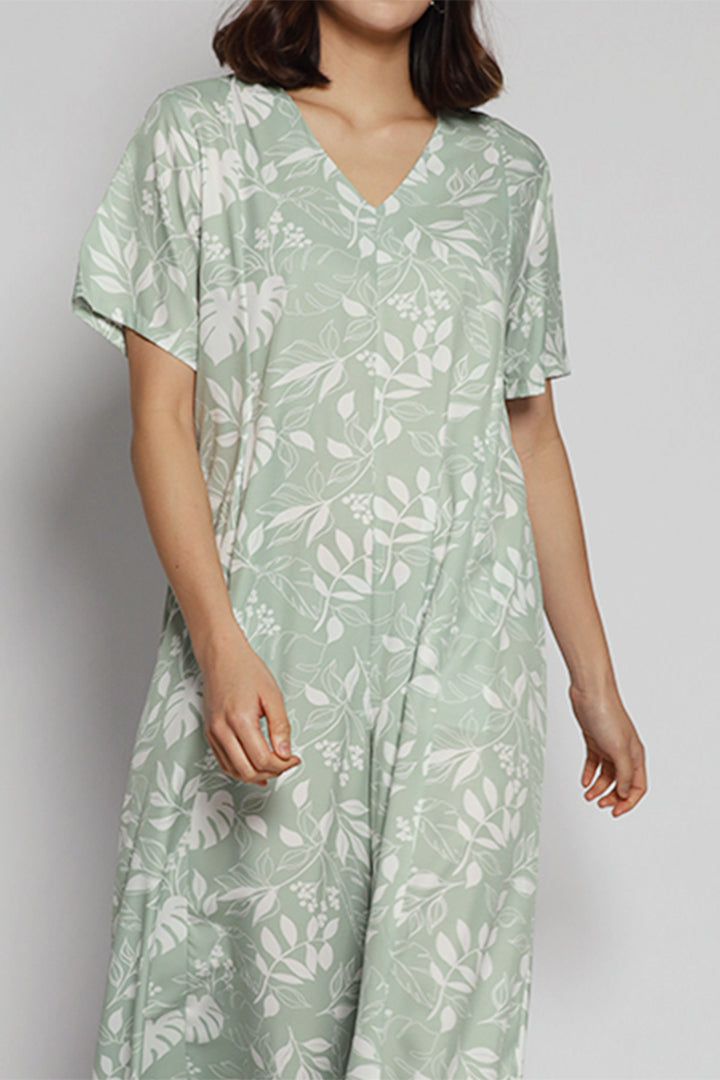 Jolie V Neck Jumpsuit in Green Vines