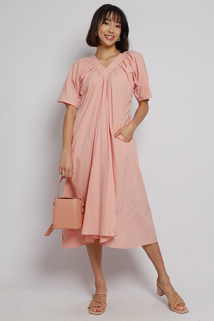 Whitney V Dress in Pastel Pink