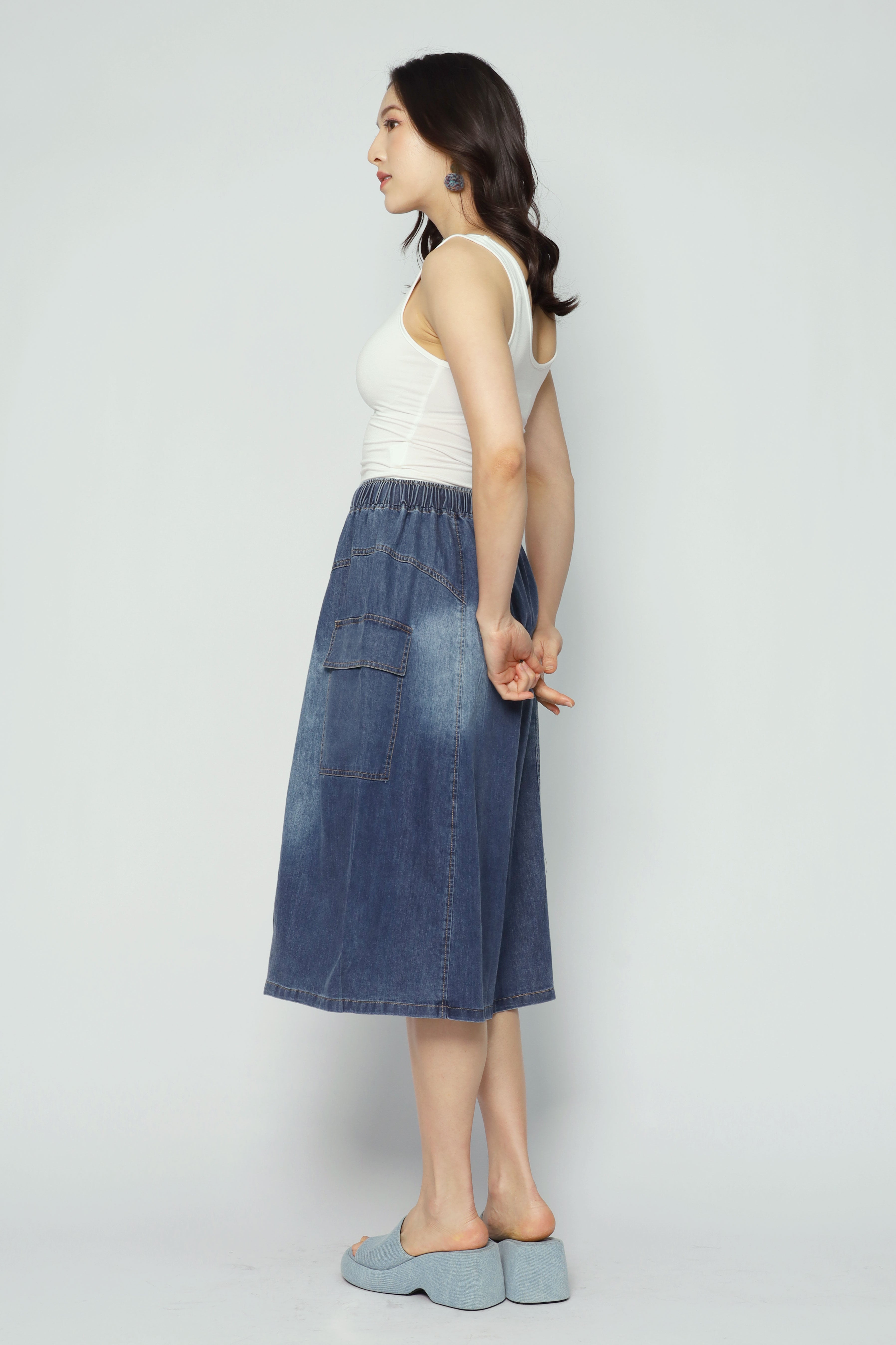 Backorders Jesxeca Cargo Denim Skirt in Blue