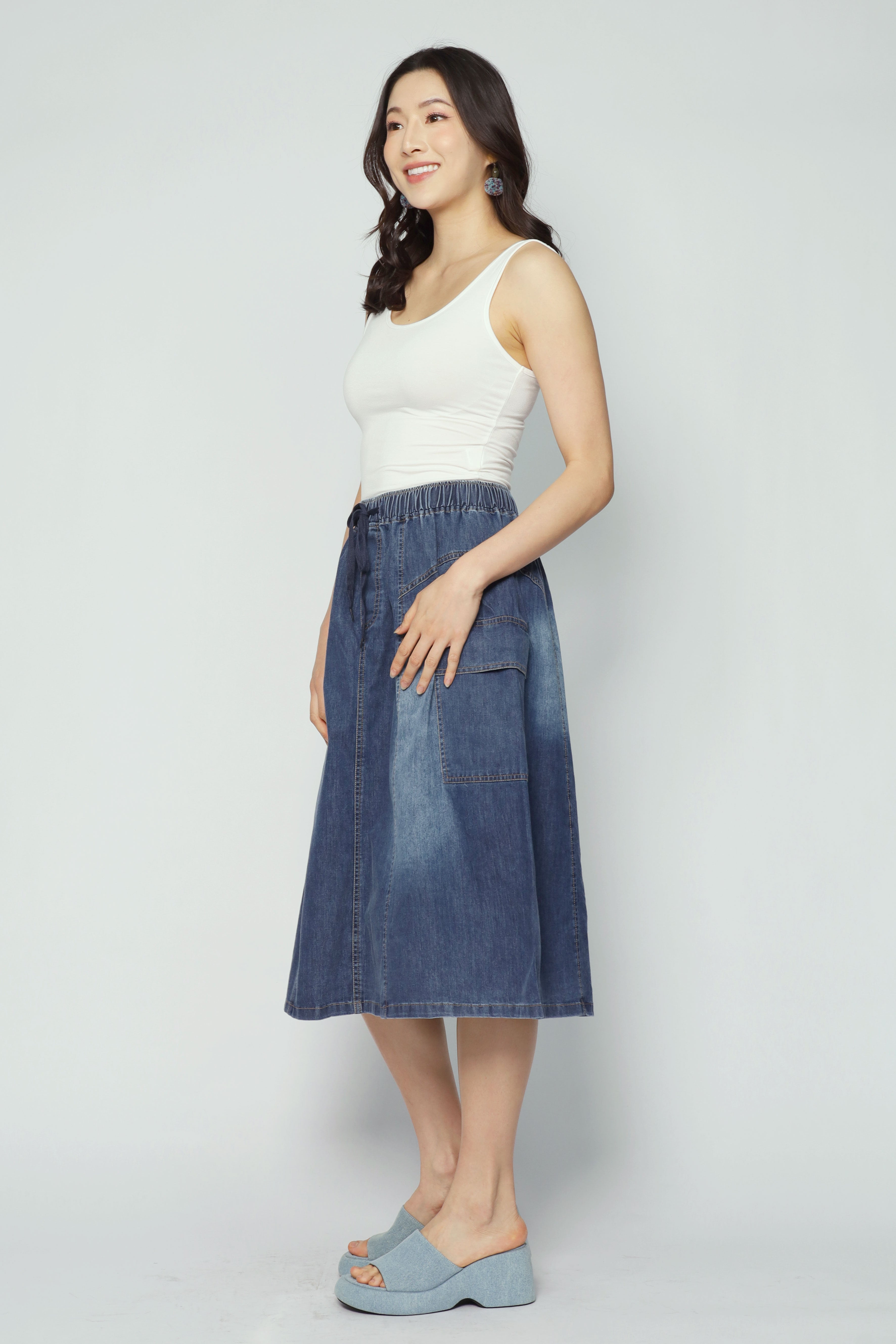 Backorders Jesxeca Cargo Denim Skirt in Blue