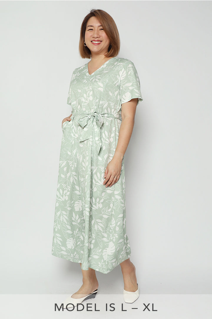 Jolie V Neck Jumpsuit in Green Vines