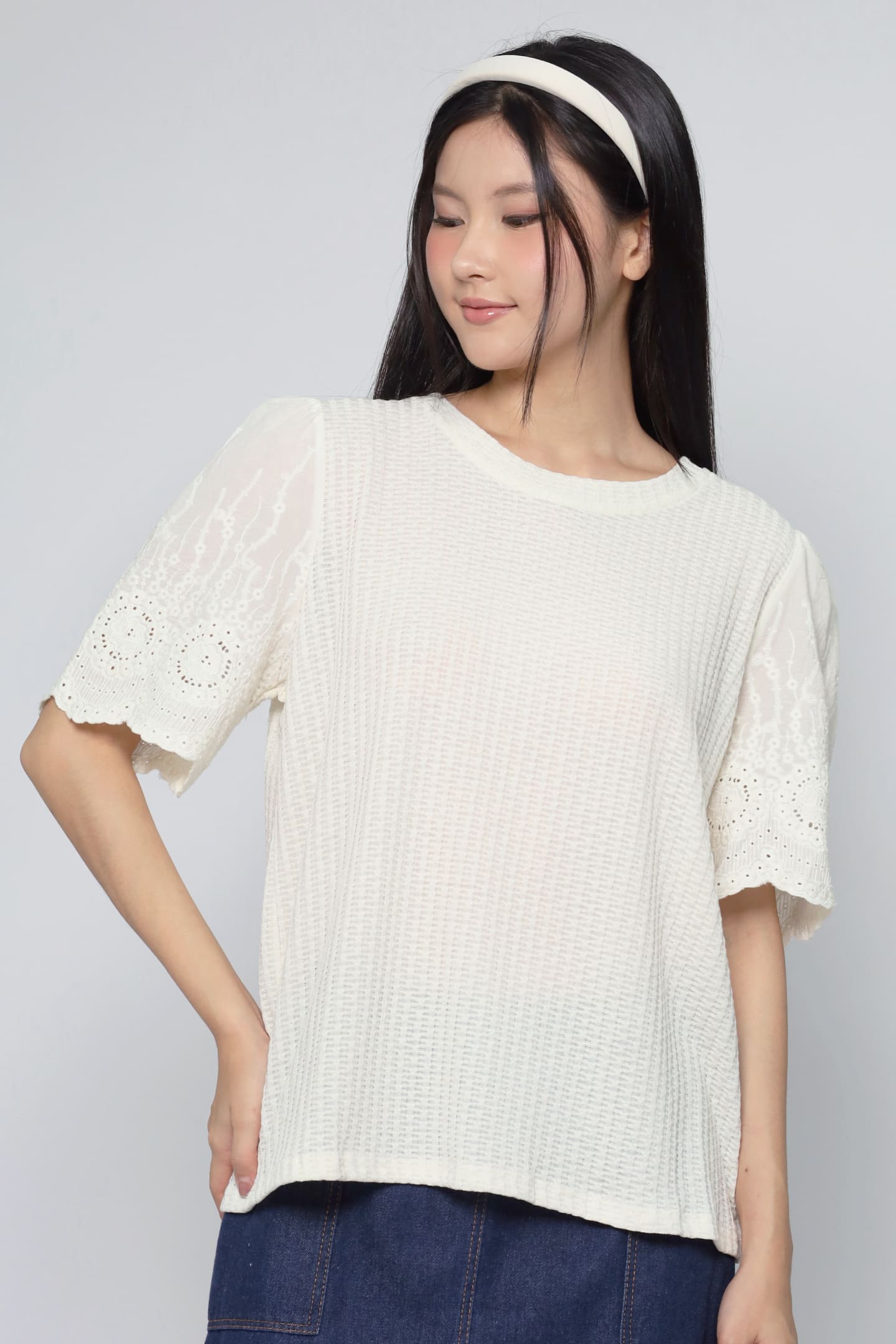 JOY - Keiko Crochet Knit Top in Vanilla