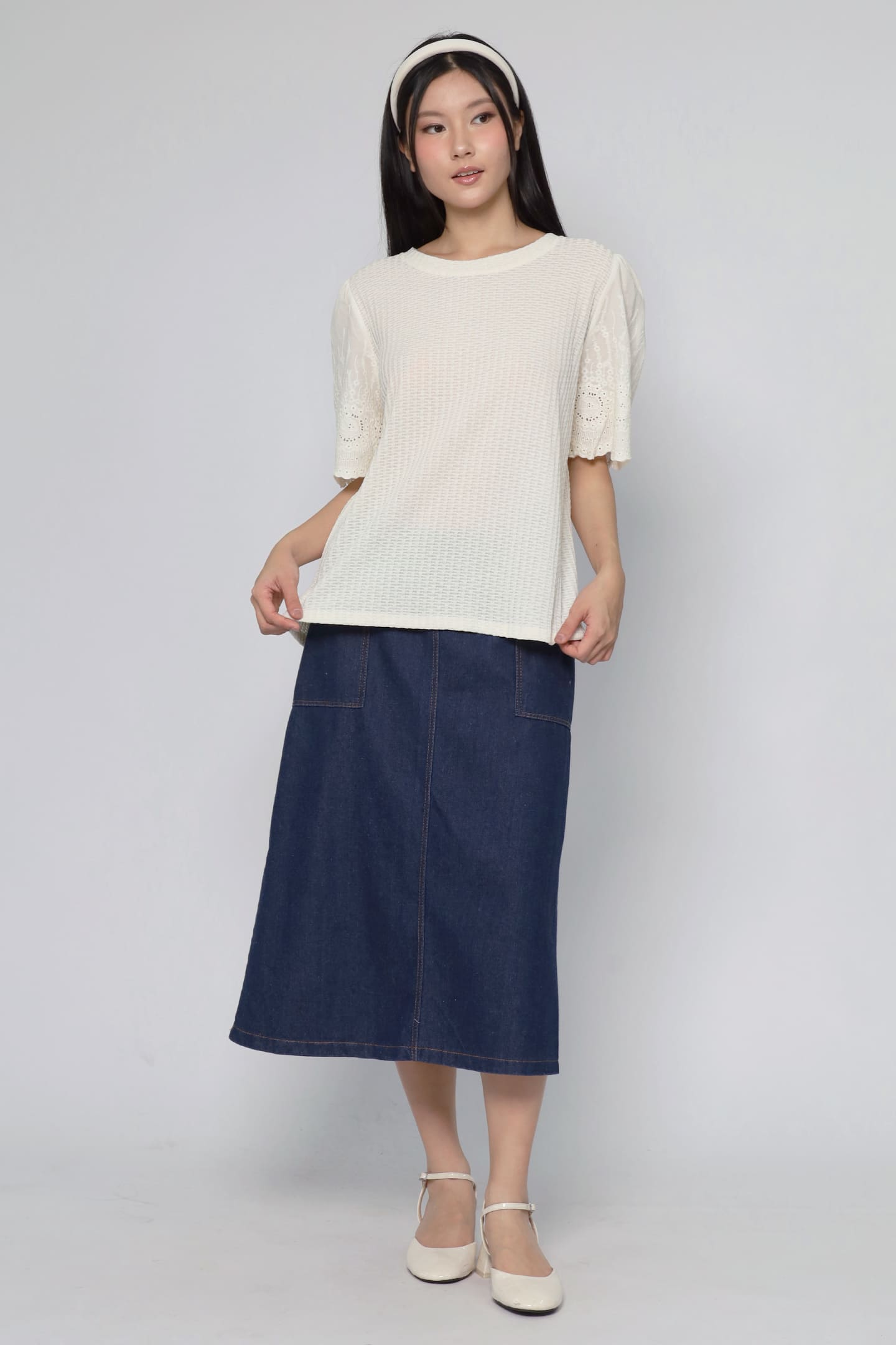JOY - Keiko Crochet Knit Top in Vanilla