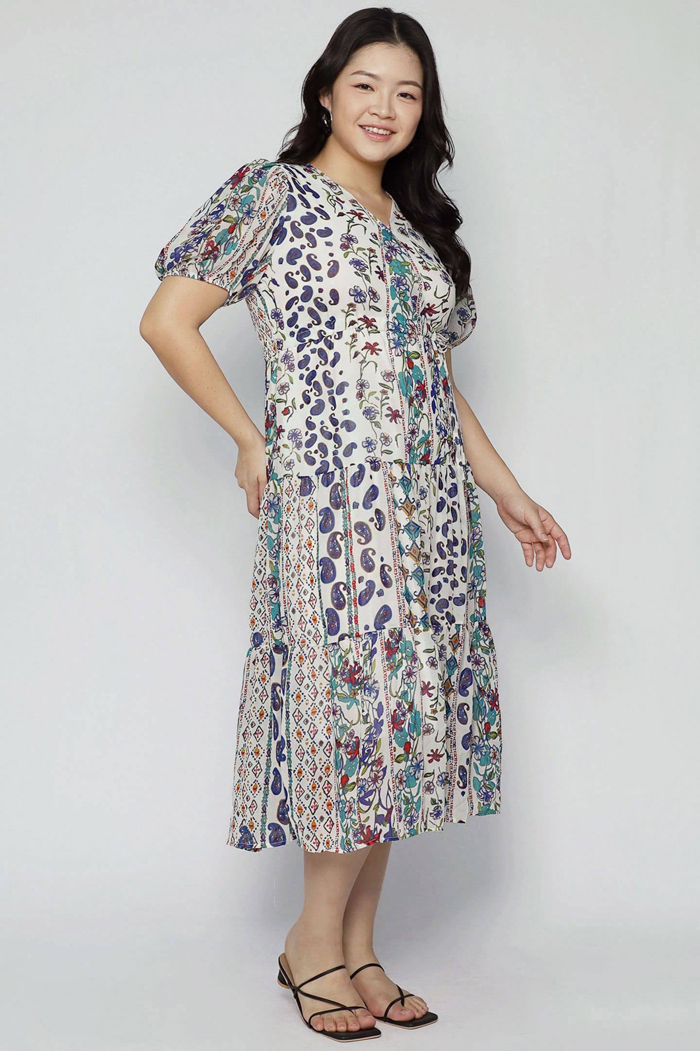 Keisha Dress in White Garden Trail