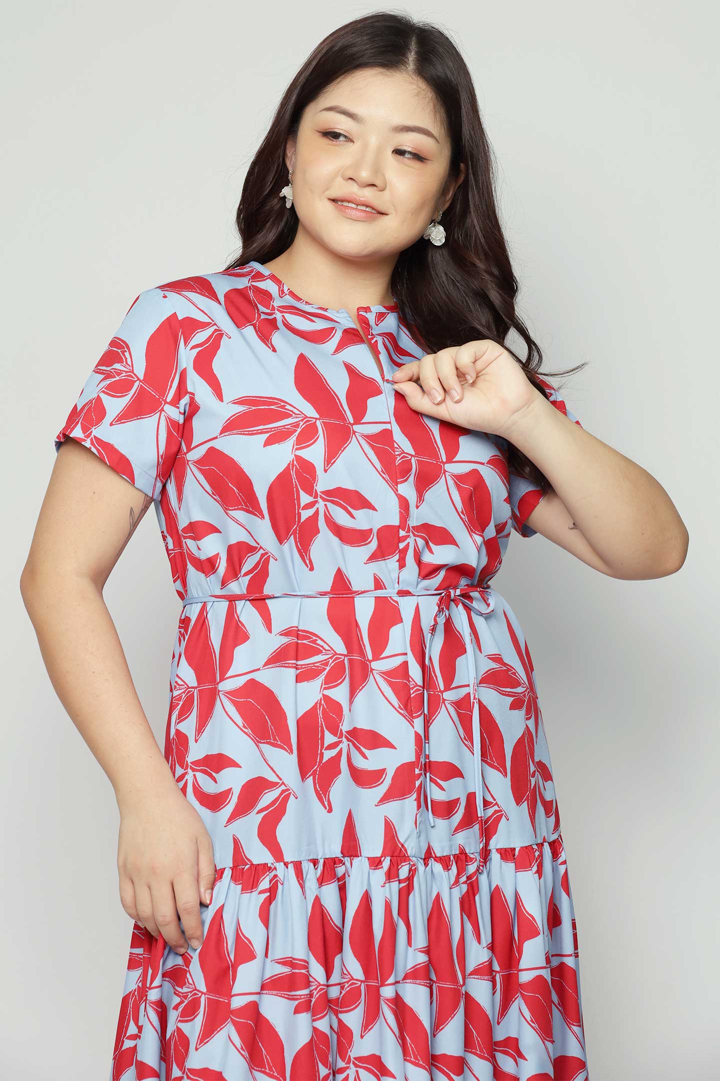Komy Dress in Red Blue Ferns
