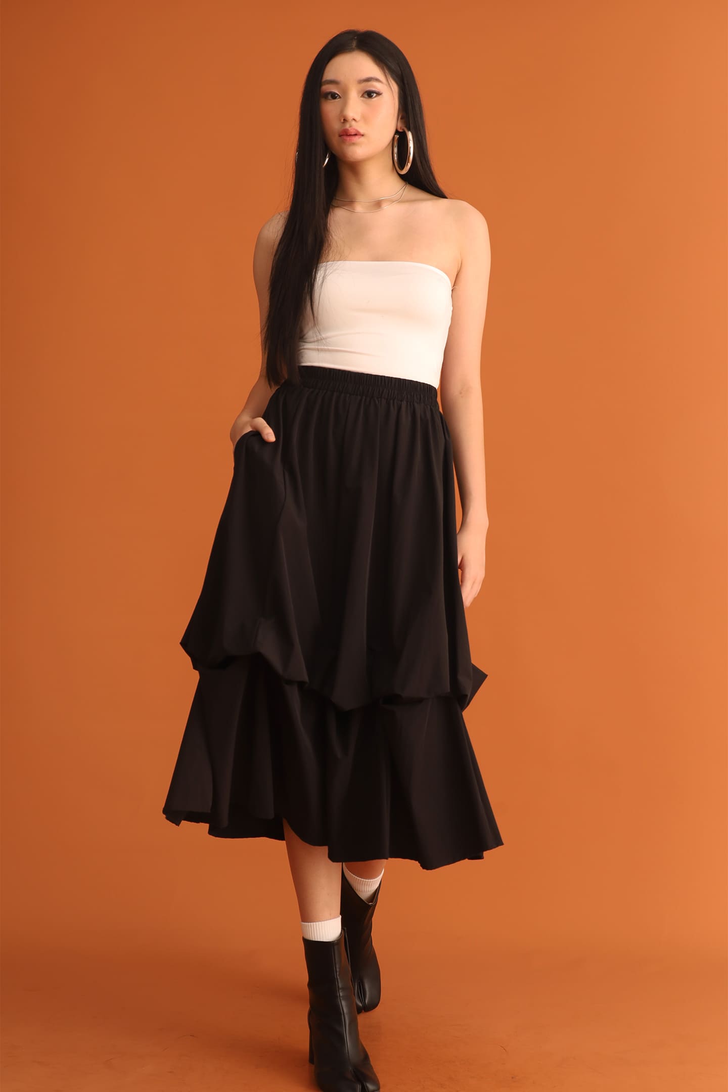 CHOSEN - Kwon Bubble Layered Skirt in Black