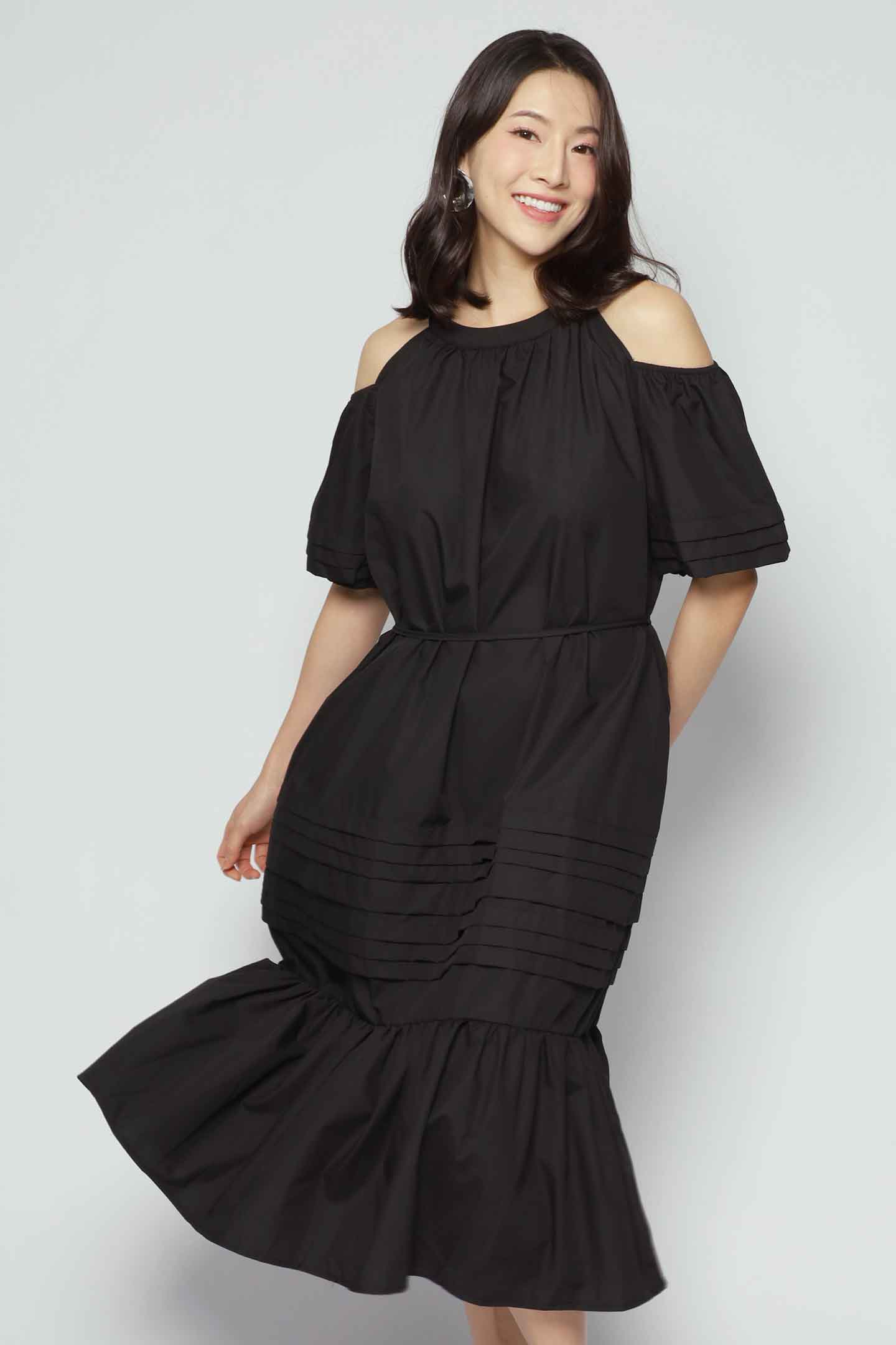 Lindsey Cold Shoulder Dress in Black