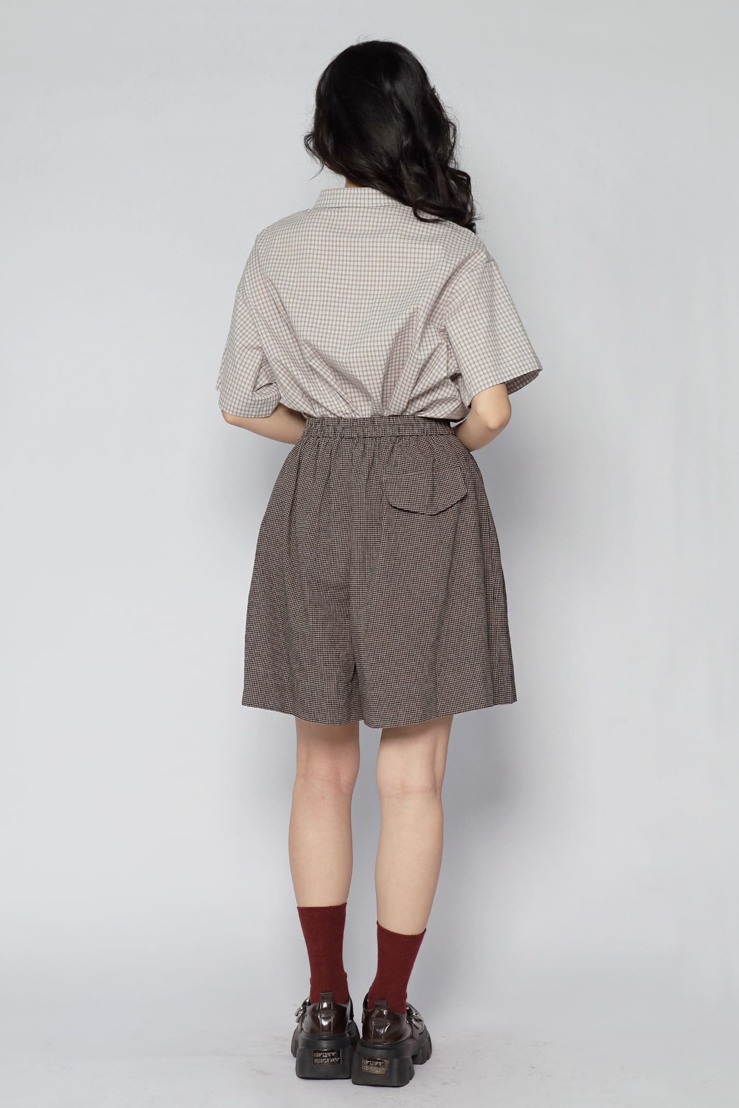 JOY - Lune Checkered Shorts in Brown