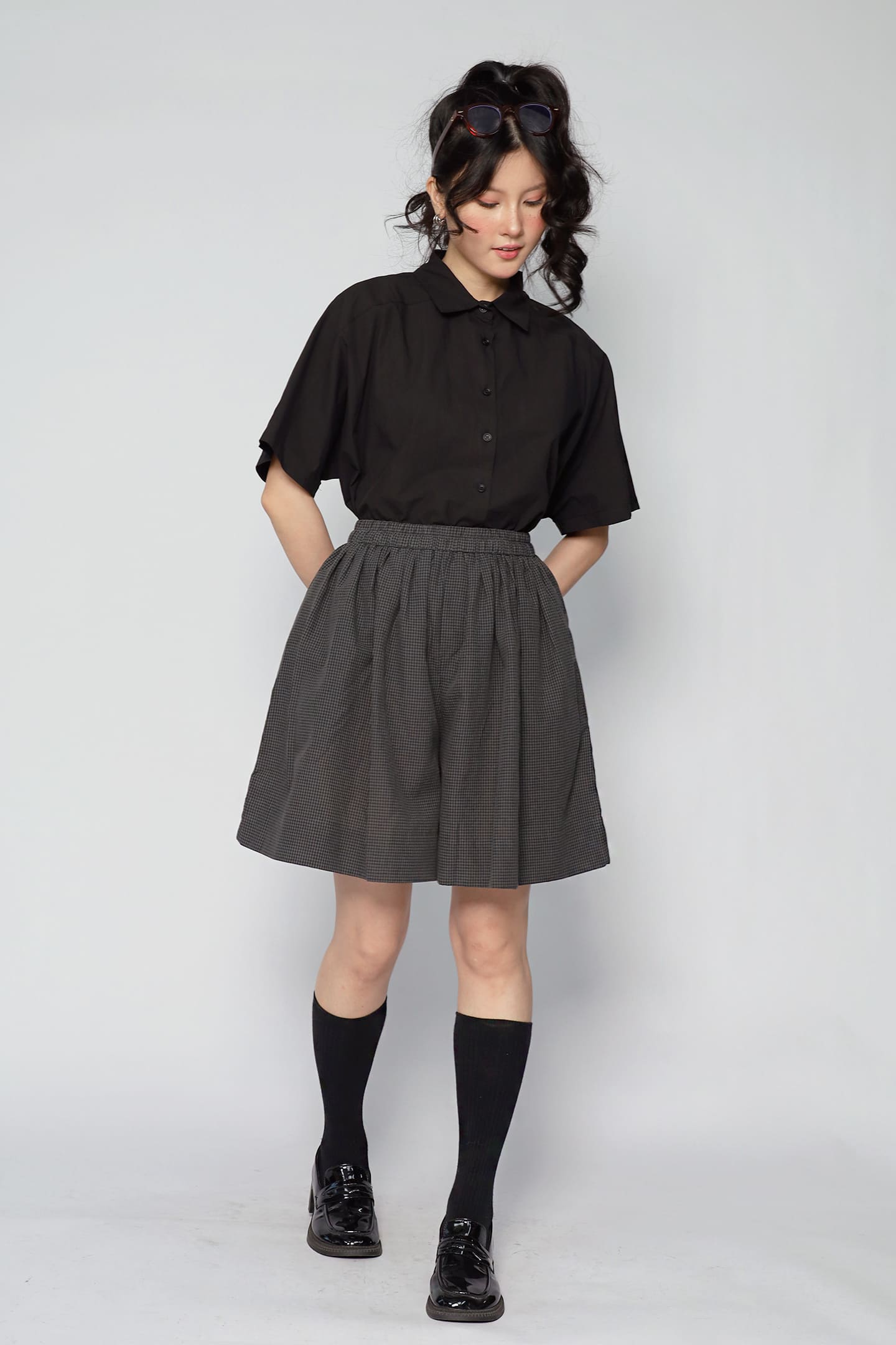 JOY - Lune Checkered Shorts in Dark Grey