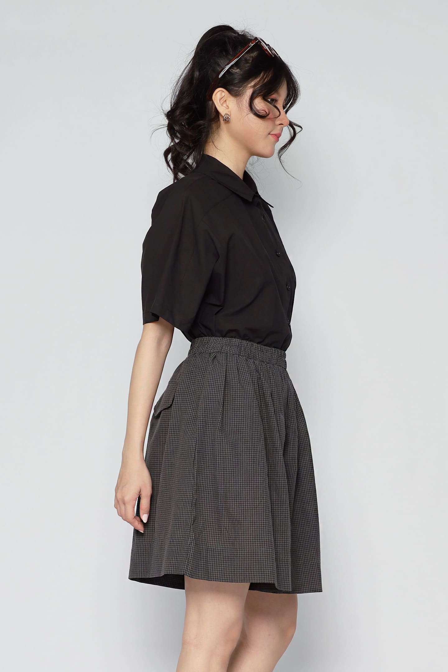 JOY - Lune Checkered Shorts in Dark Grey