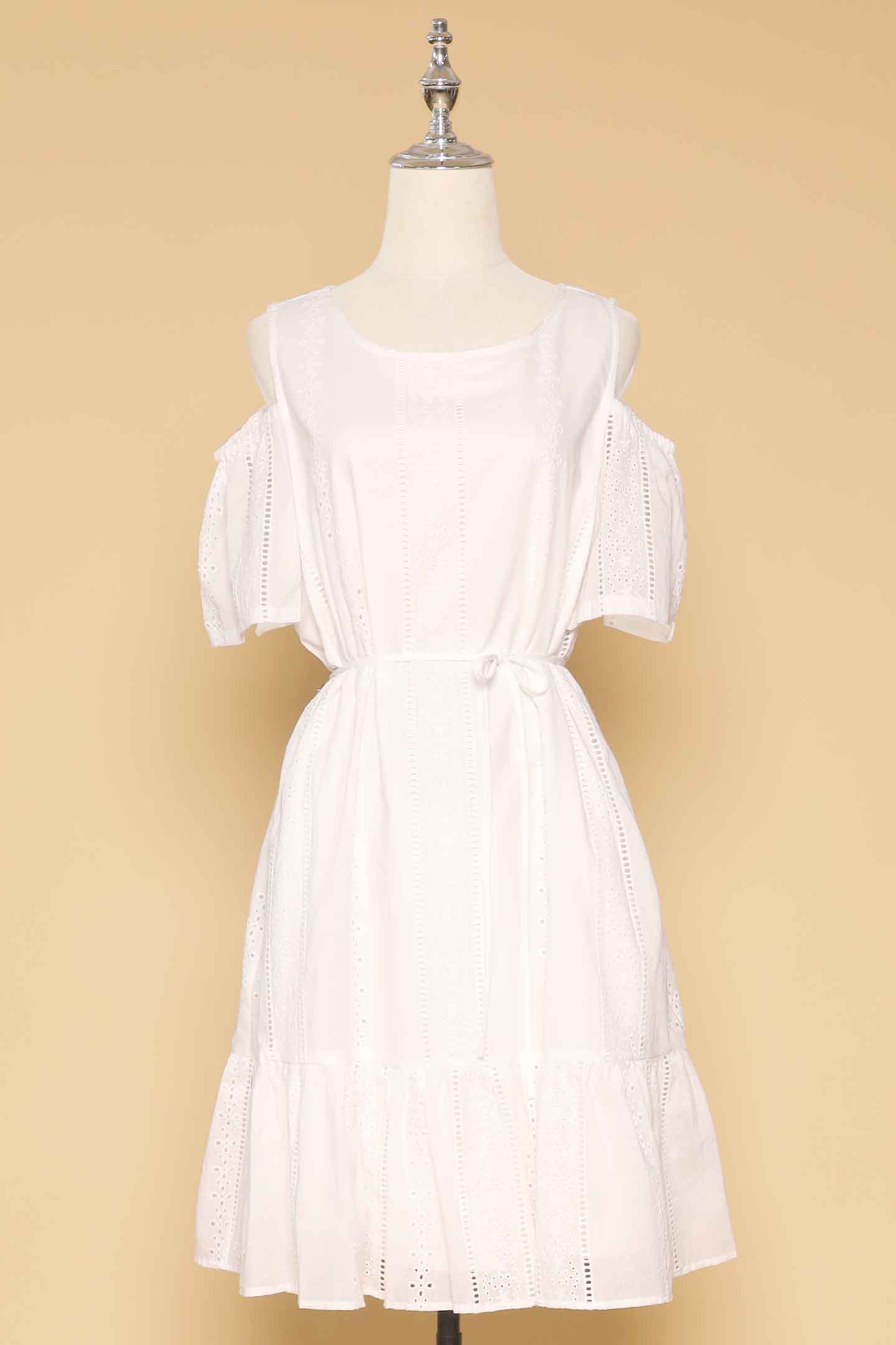 PO - Mary Jane Cold Shoulder Dress in White Crochet