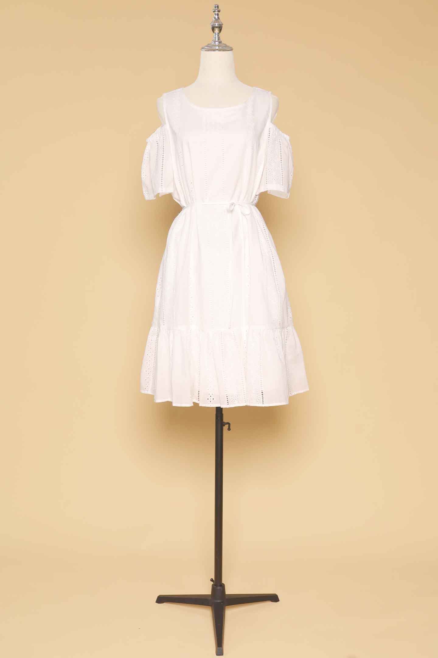 PO - Mary Jane Cold Shoulder Dress in White Crochet