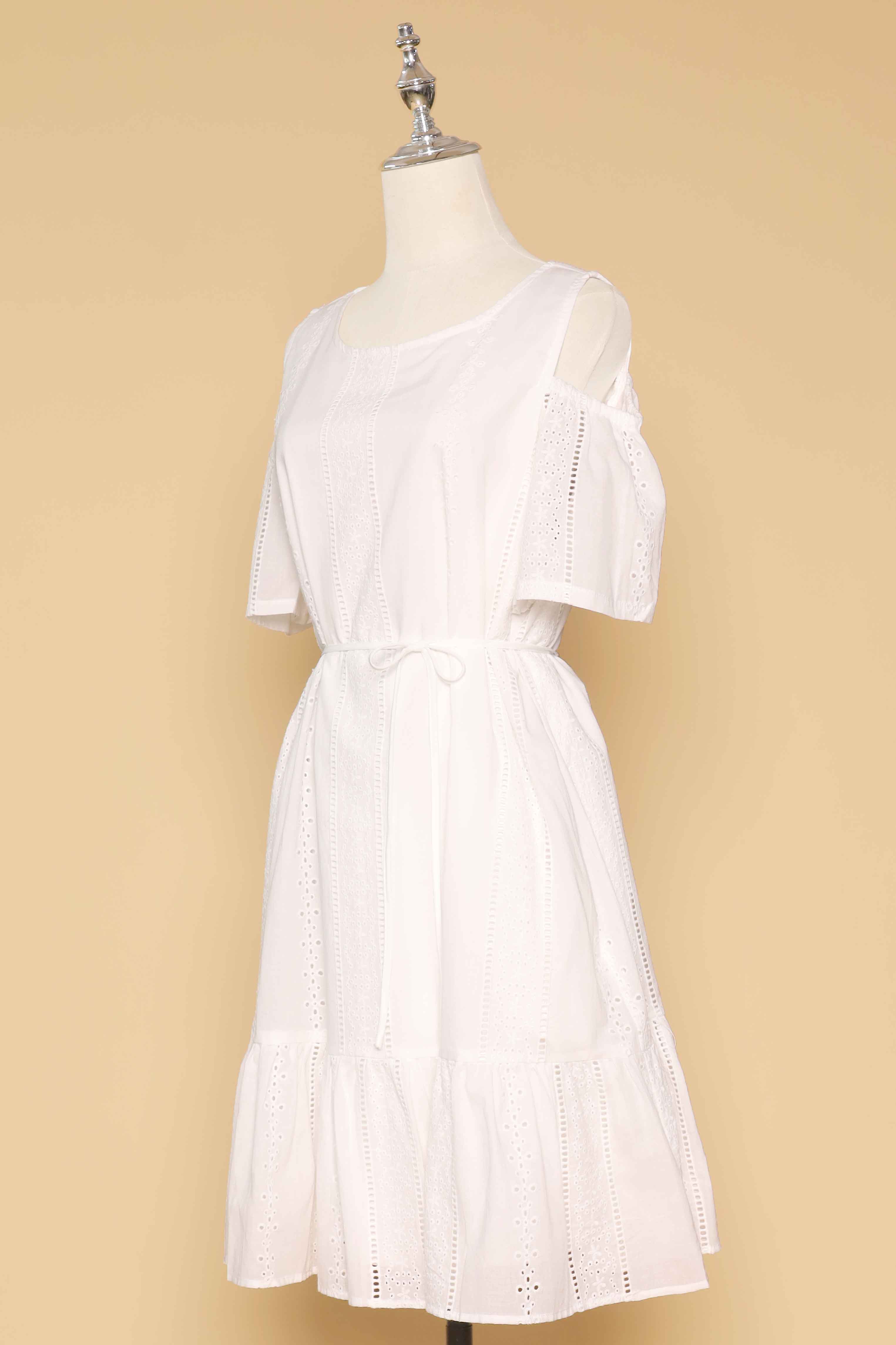 PO - Mary Jane Cold Shoulder Dress in White Crochet