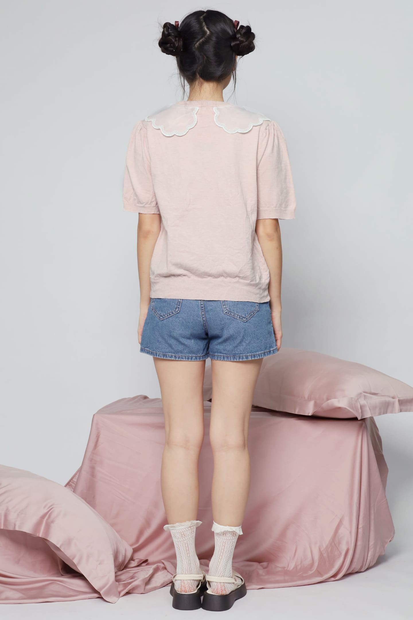JOY - Miko Floral Embellishment Knit Top in Pastel Pink
