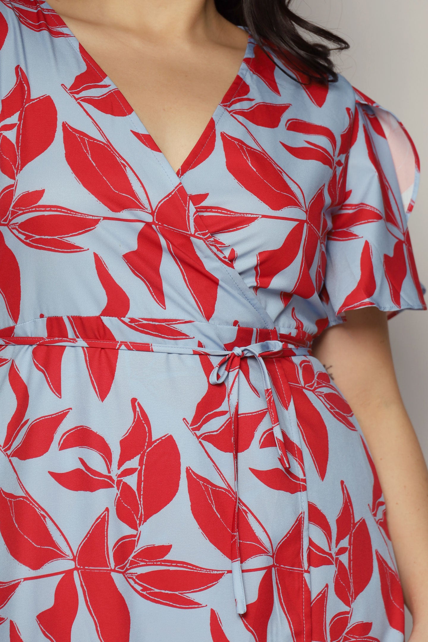Minnie Wrap Dress in Red Blue Fern