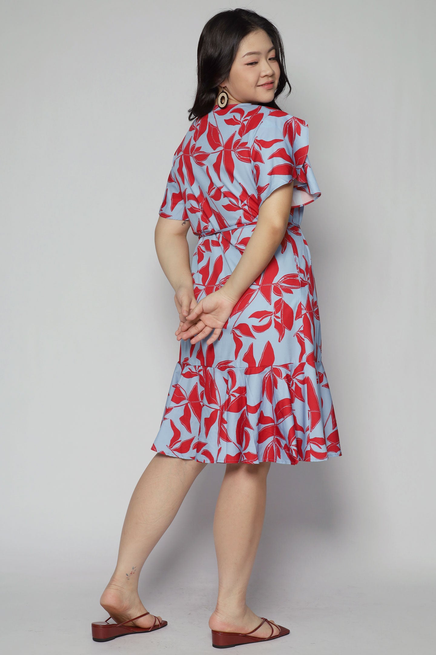 Minnie Wrap Dress in Red Blue Fern