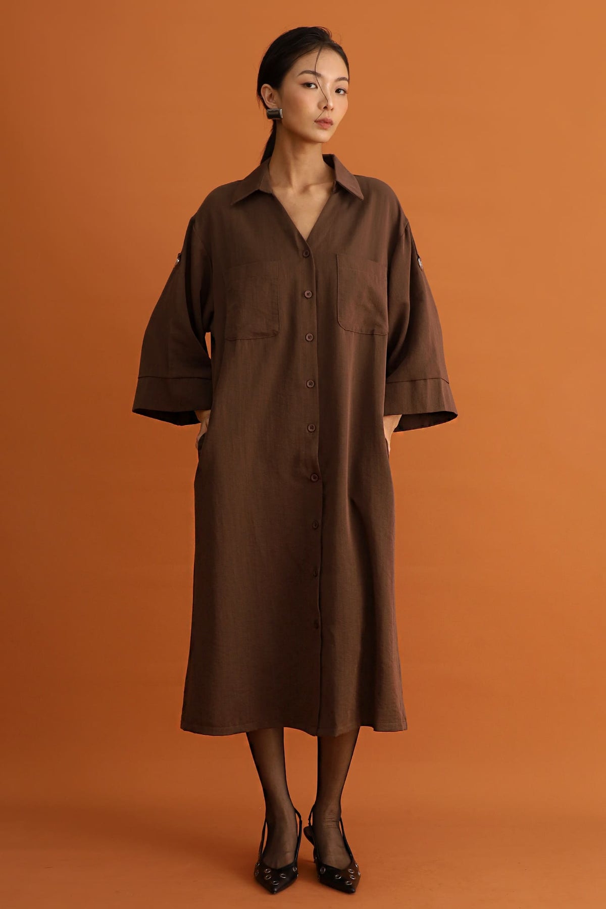 CHOSEN - Monaco Trench Coat Dress in Cocoa Brown