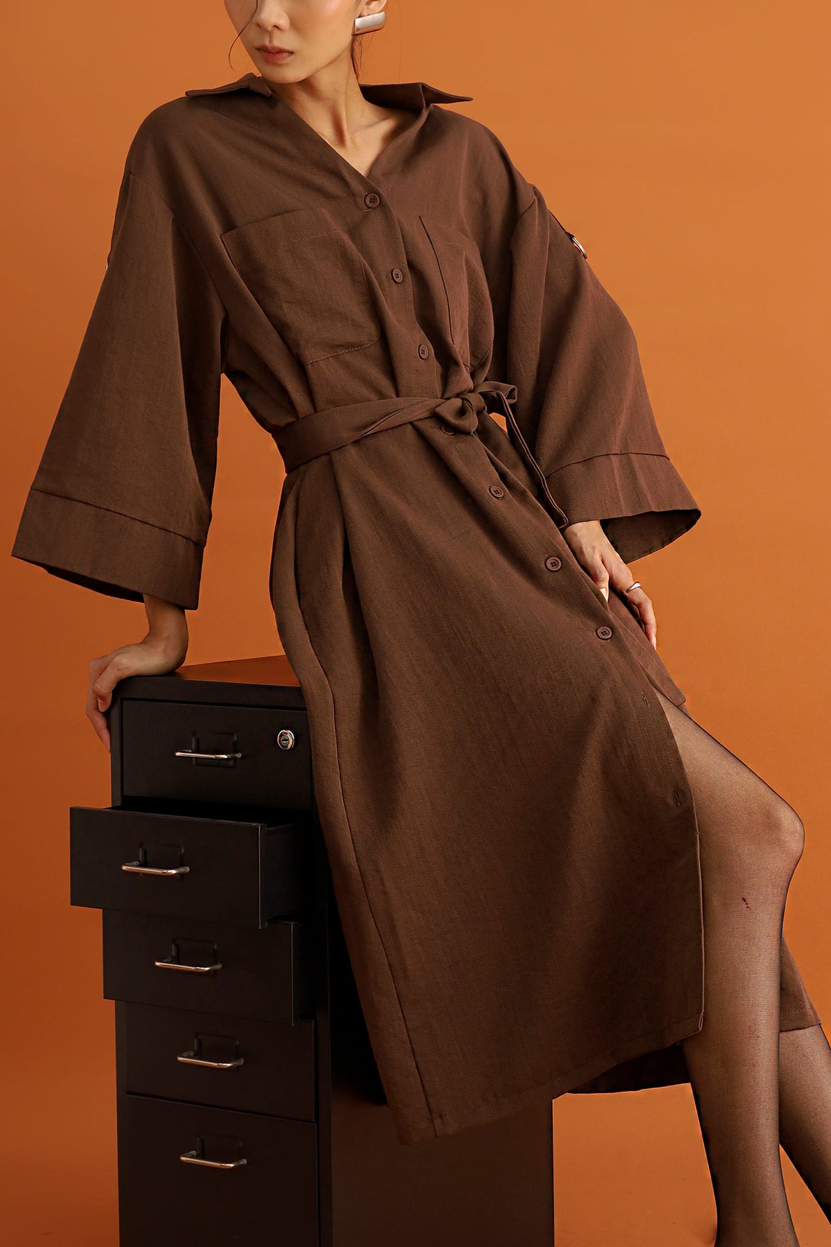 CHOSEN - Monaco Trench Coat Dress in Cocoa Brown