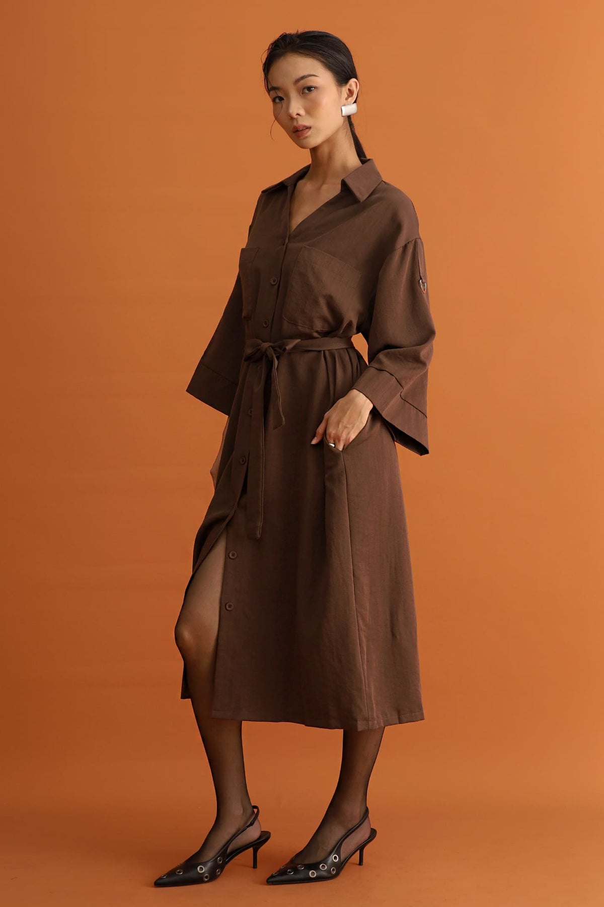 CHOSEN - Monaco Trench Coat Dress in Cocoa Brown